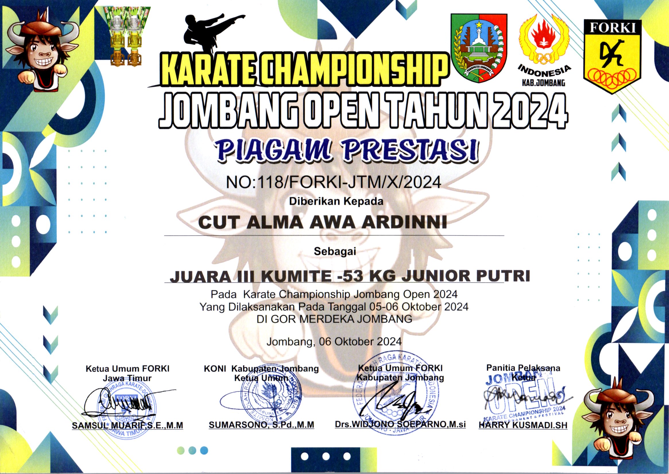 Cut Alma Awa Ardinni - Karate Championship Jombang Open 2024 Kategori Kumite -53 Kg Junior Putri