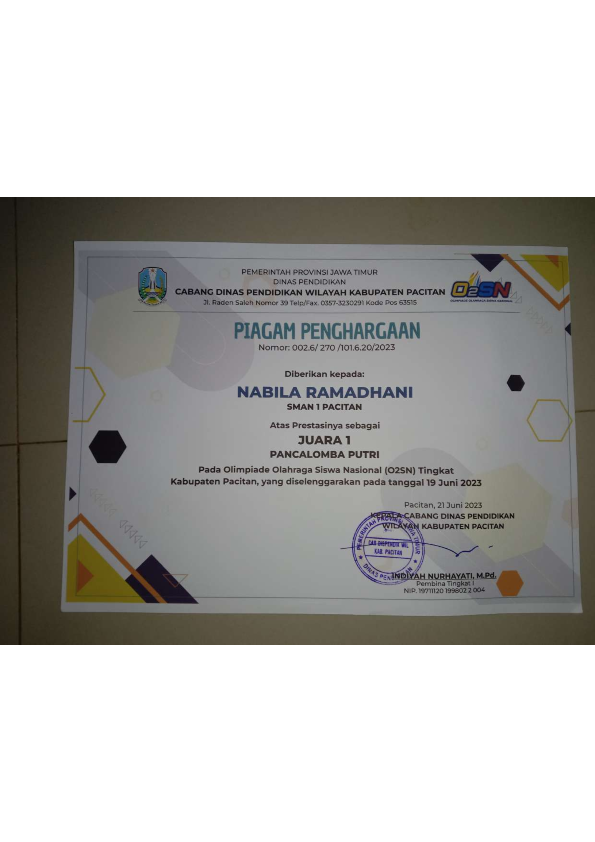 O2SN Tingkat SMA Kabupaten Pacitan Bidang Pancalomba Putri