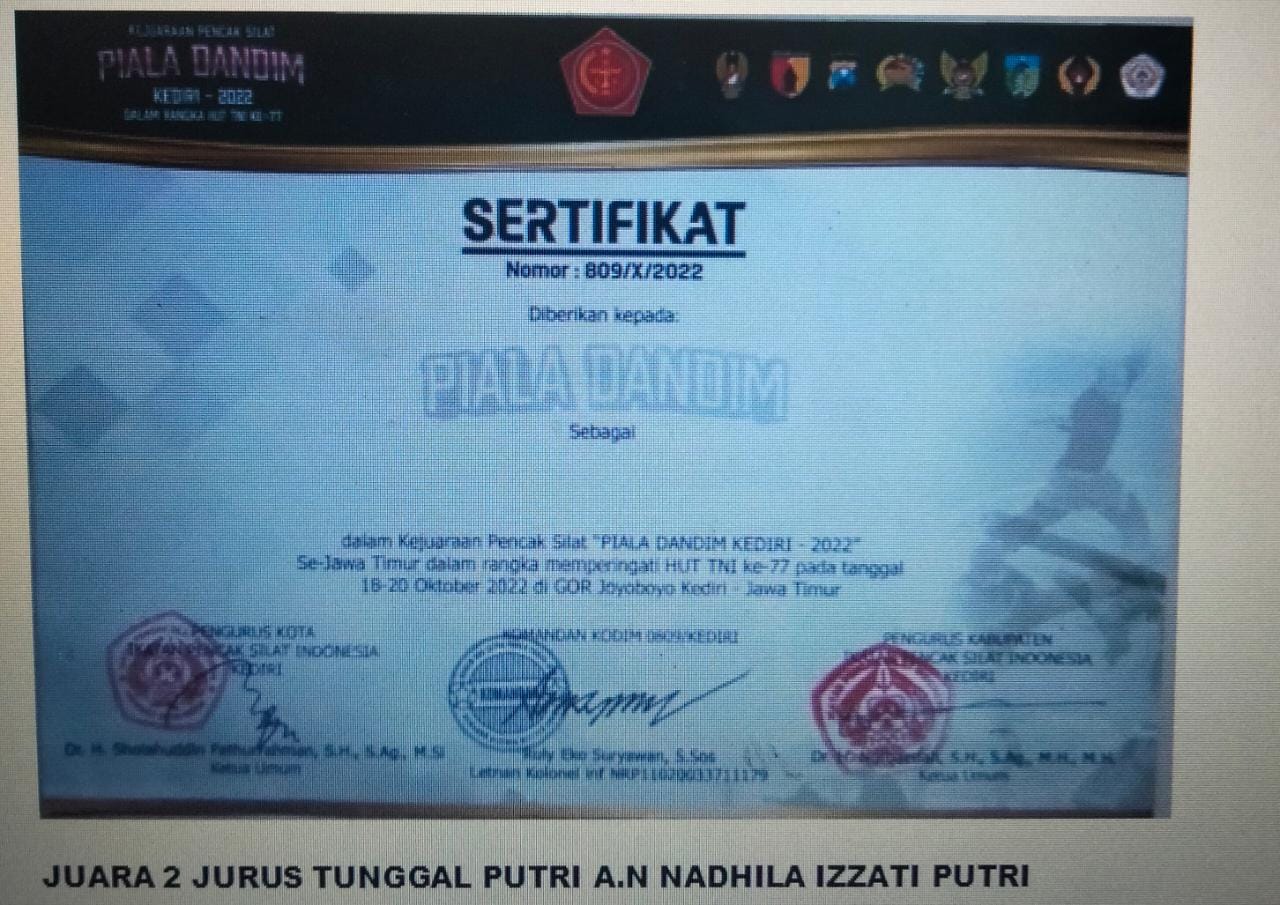 LOMBA PENCAK SILAT PIALA DANDIM KEDIRI JURUS TUNGGAL PUTRI.