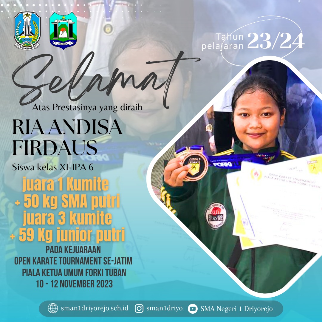 Juara 1 Kumite +50 Kg SMA Putri - Kejuaraan Open Karate Tourmament  Piala Ketua Umum FORKI Tuban