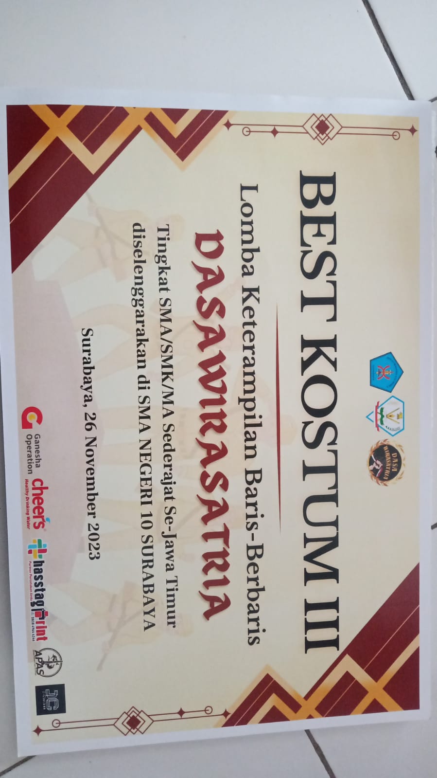 LOMBA KETERAMPILAN BARIS-BERBARIS DASAWIRASATRIA/ TINGKAT SMA/ SMK/MA SE-JATIM kategori kostum