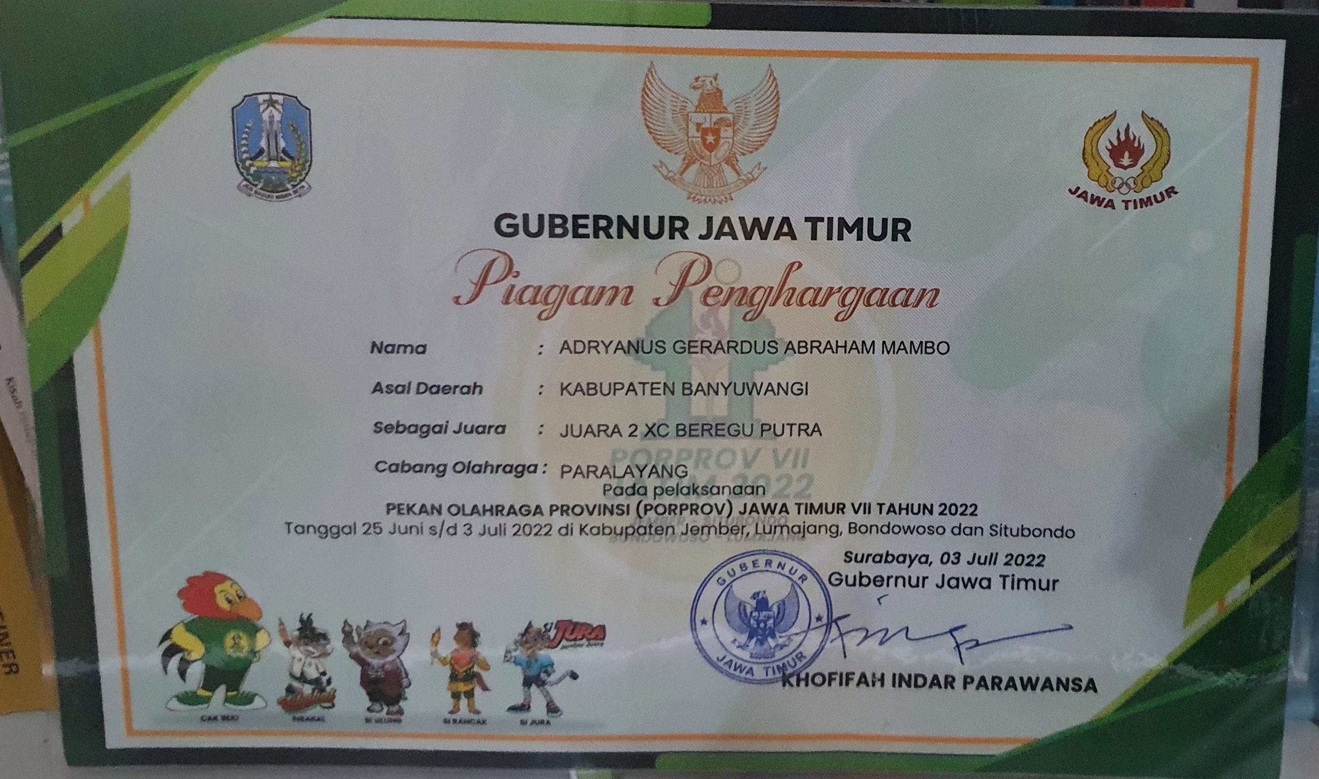 JUARA 2 BEREGU XC PUTRA CABANG OLAHRAGA PARALAYANG PORPROV JATIM VII Tahun 2022