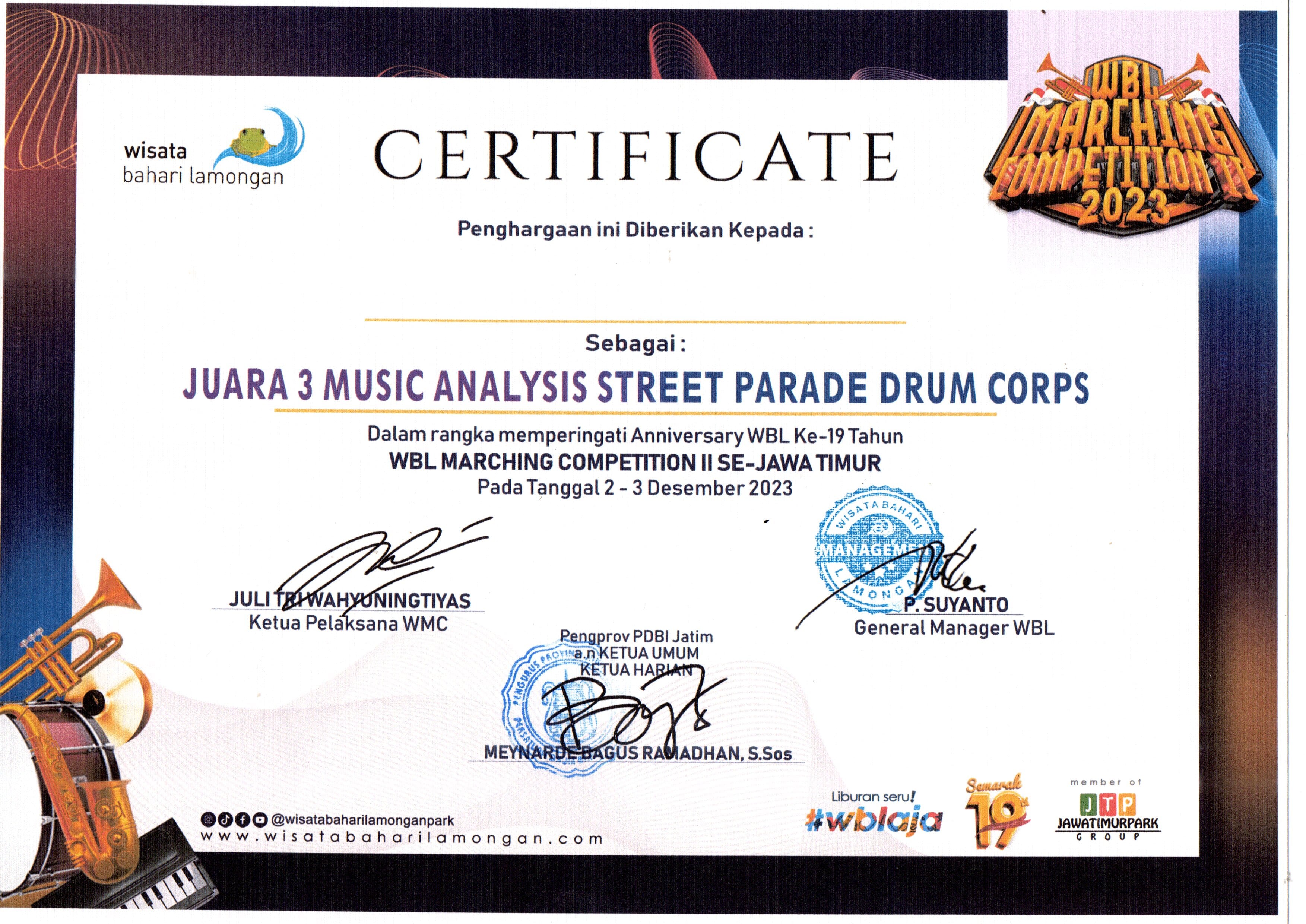 WBL MARCHING COMPETITION II SE-JAWA TIMUR KATEGORI MUSIC ANALYSIS STREET PARADE DRUM CORPS