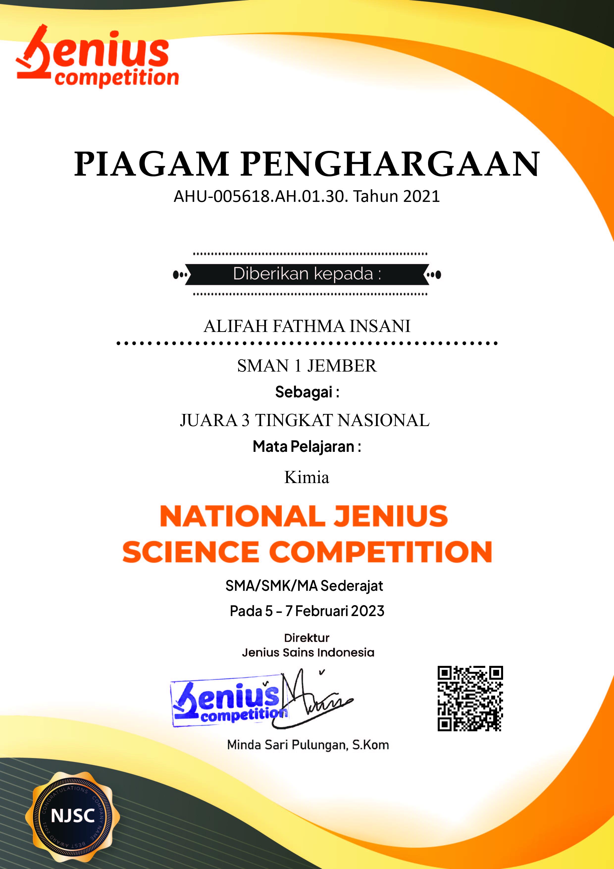 National Jenius Science Competition Mata Pelajaran Kimia