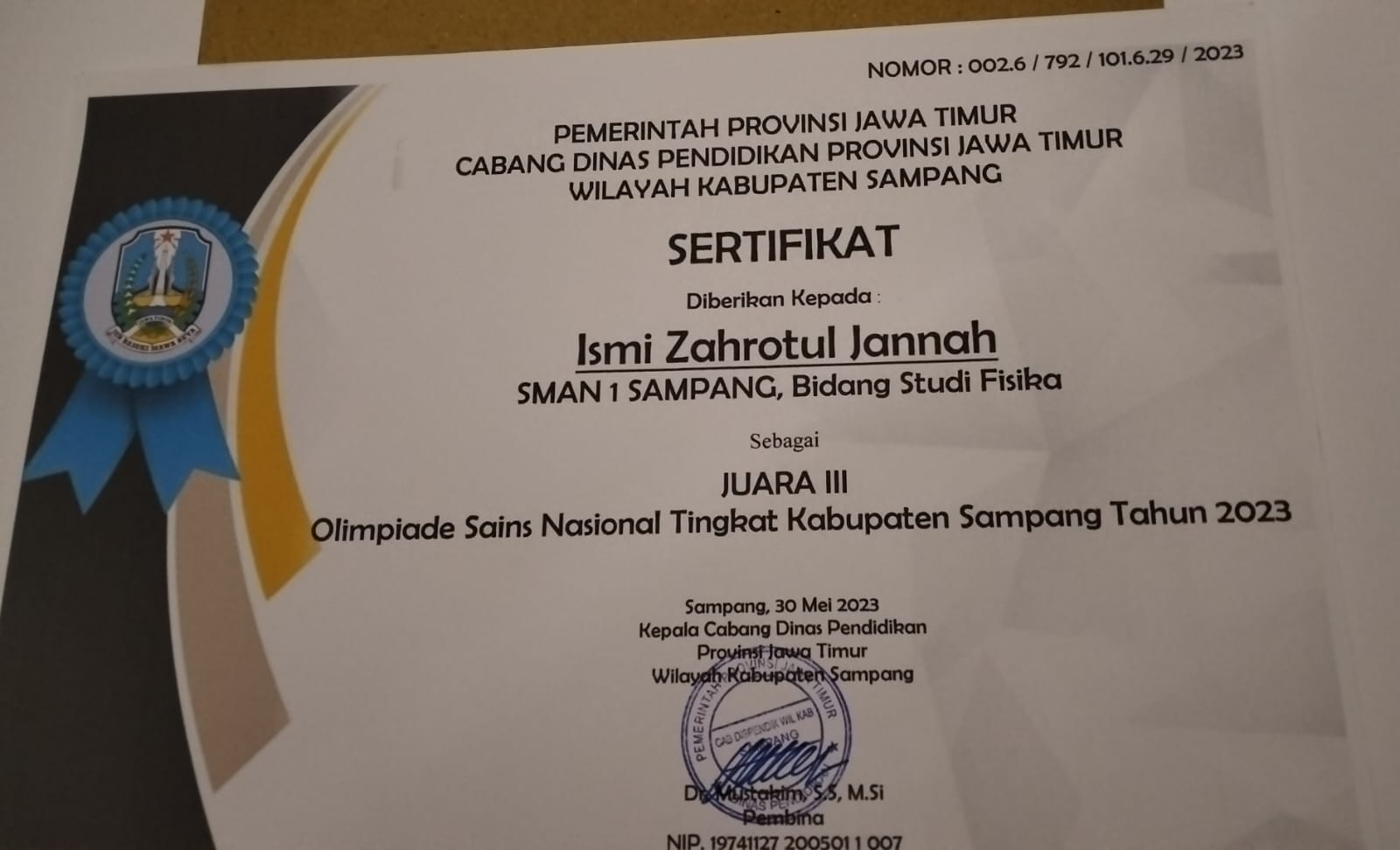 Olimpiade Sains Nasional Tingkat Kabupaten Sampang 2023 Bidang Studi Fisika