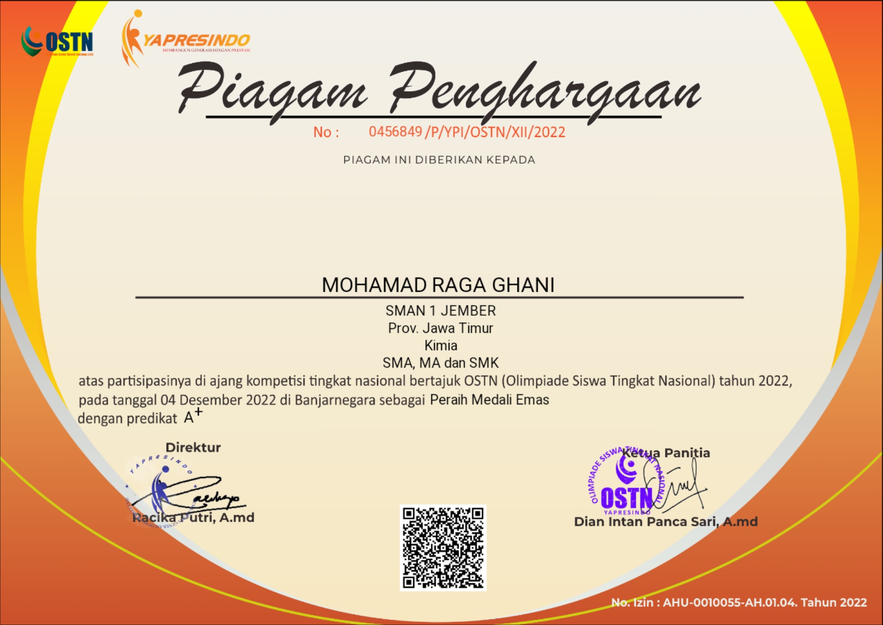 OSTN (Olimpiade Siswa Tingkat Nasional) 2022 Bidang Kimia