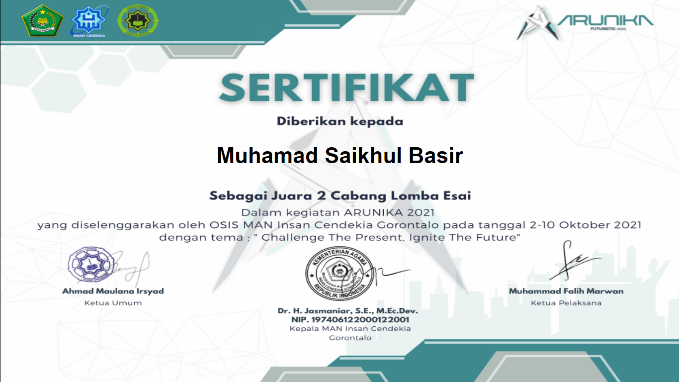 JUARA 2 CABANG LOMBA ESAI ARUNIKA 2021