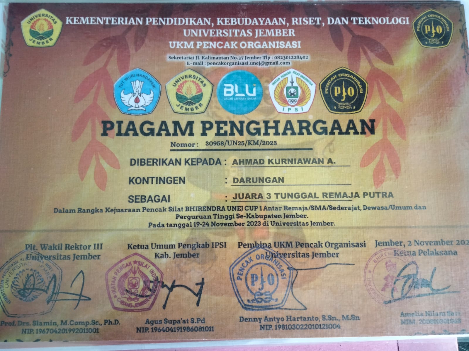 kejuaaraan pencak silat bhirendra unej cup 1