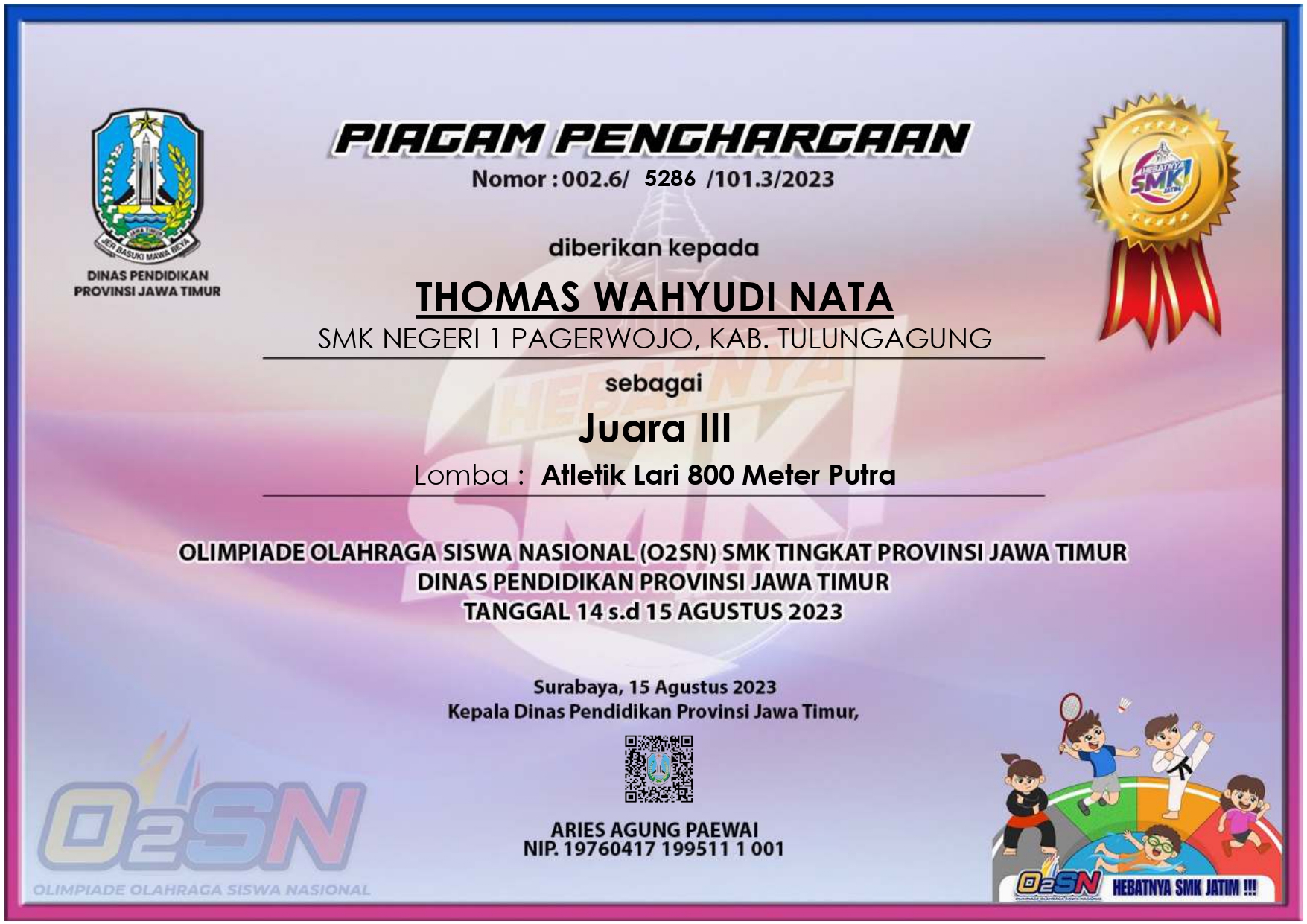 lomba atletik lari 800 m putra O2SN