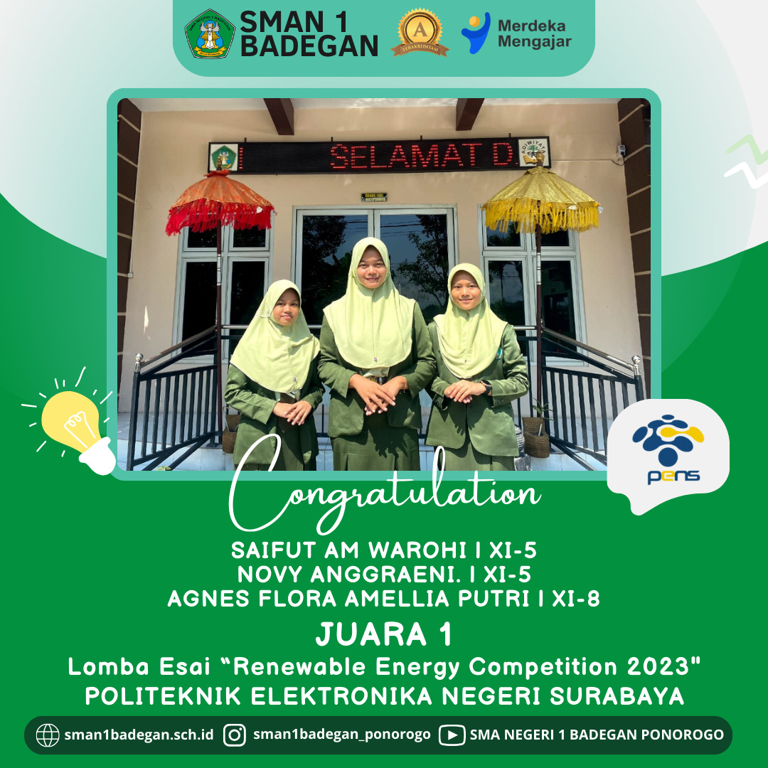 Juara 1 Essay Renewable Energy Competition, Politeknik Elektronika Negeri Surabaya tahun 2023 