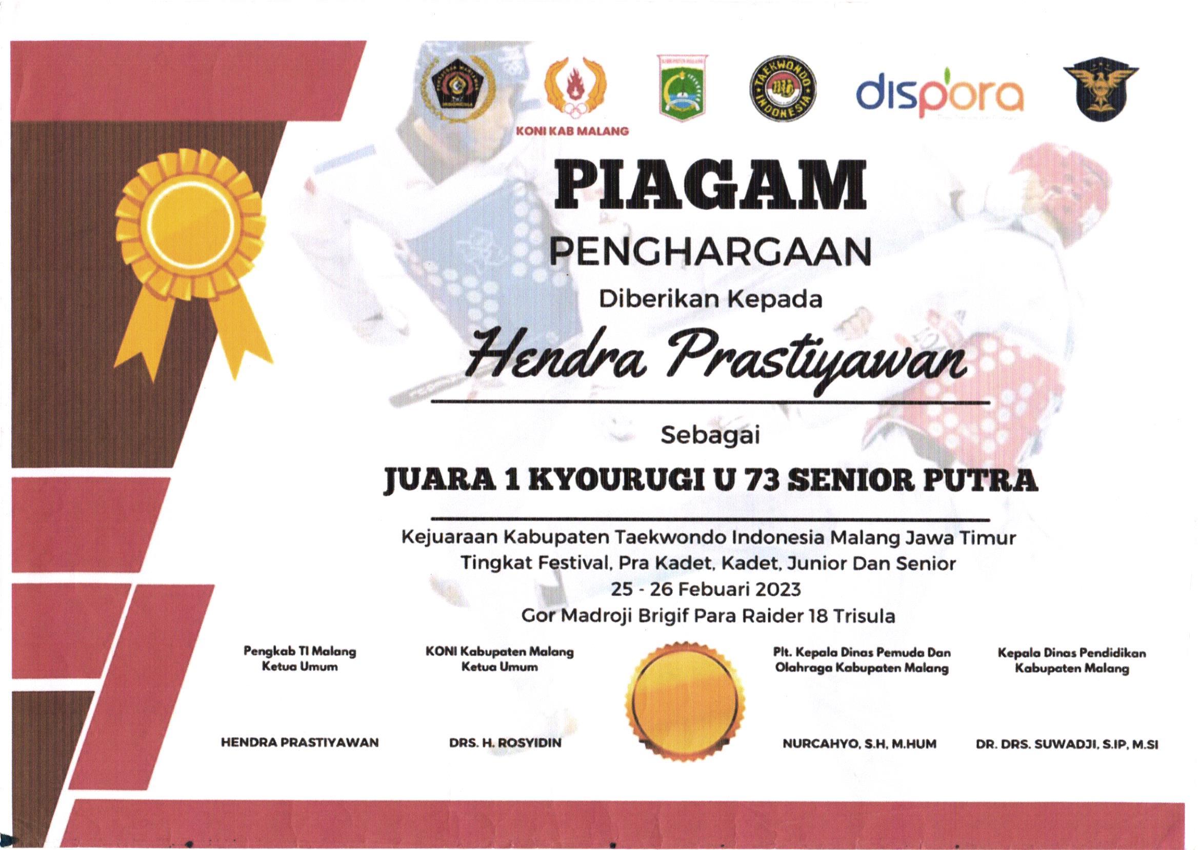 KYORUGI U 73 SENIOR PUTRA TAEKWONDO INDONESIA