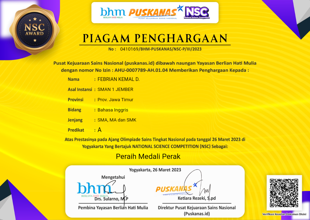 National Science Competition (NSC) bidang Bahasa Inggris