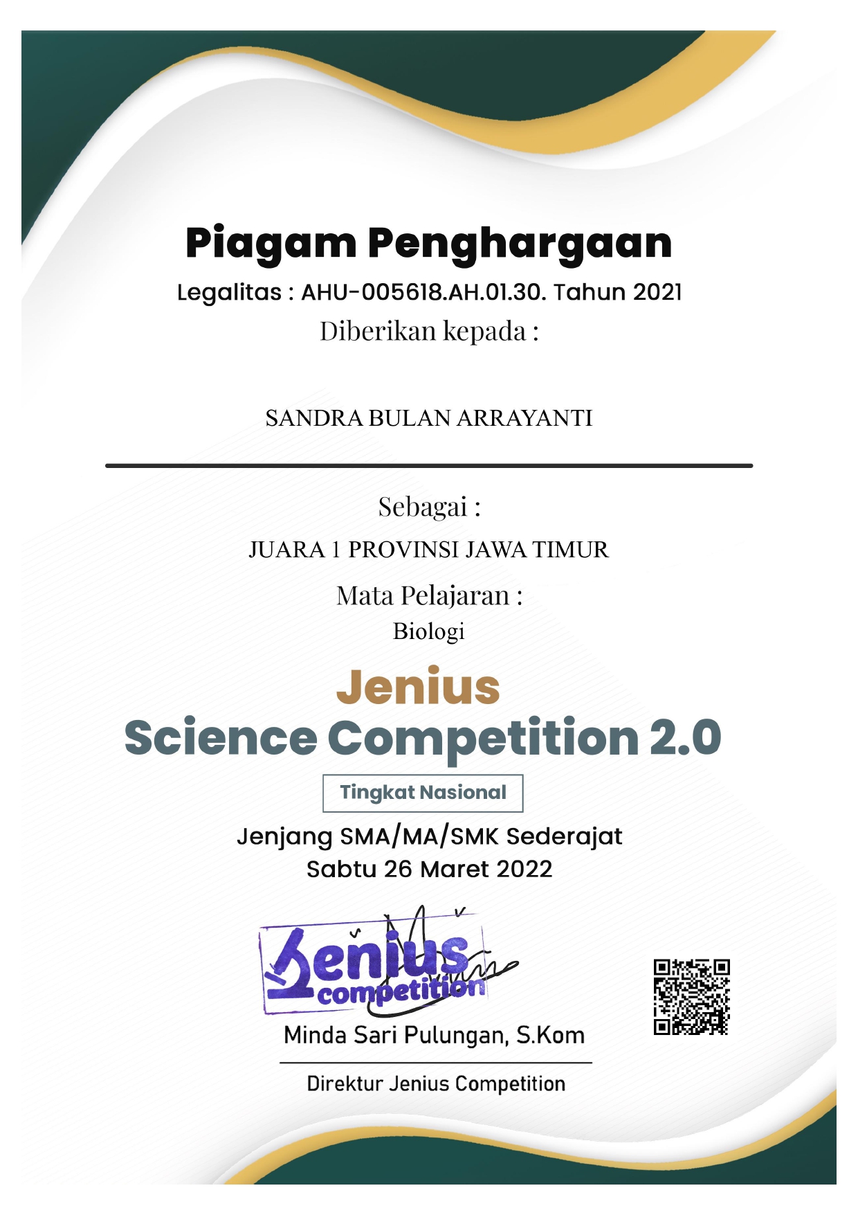 JENIUS SCIENCE COMPETITION 2.0 (JSC 2.0)