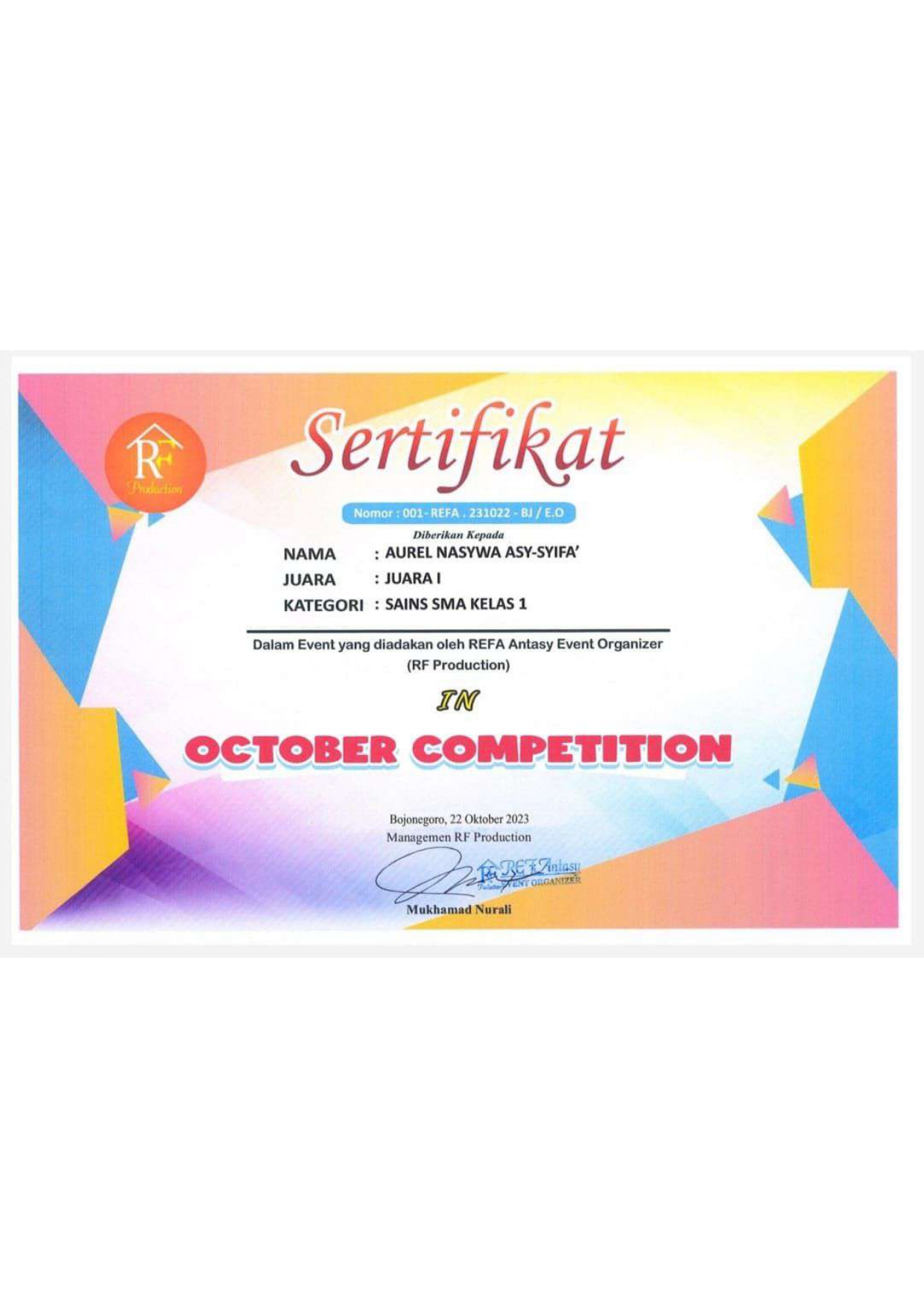 October Competition RF Production SAINS SMA Tahun 2023