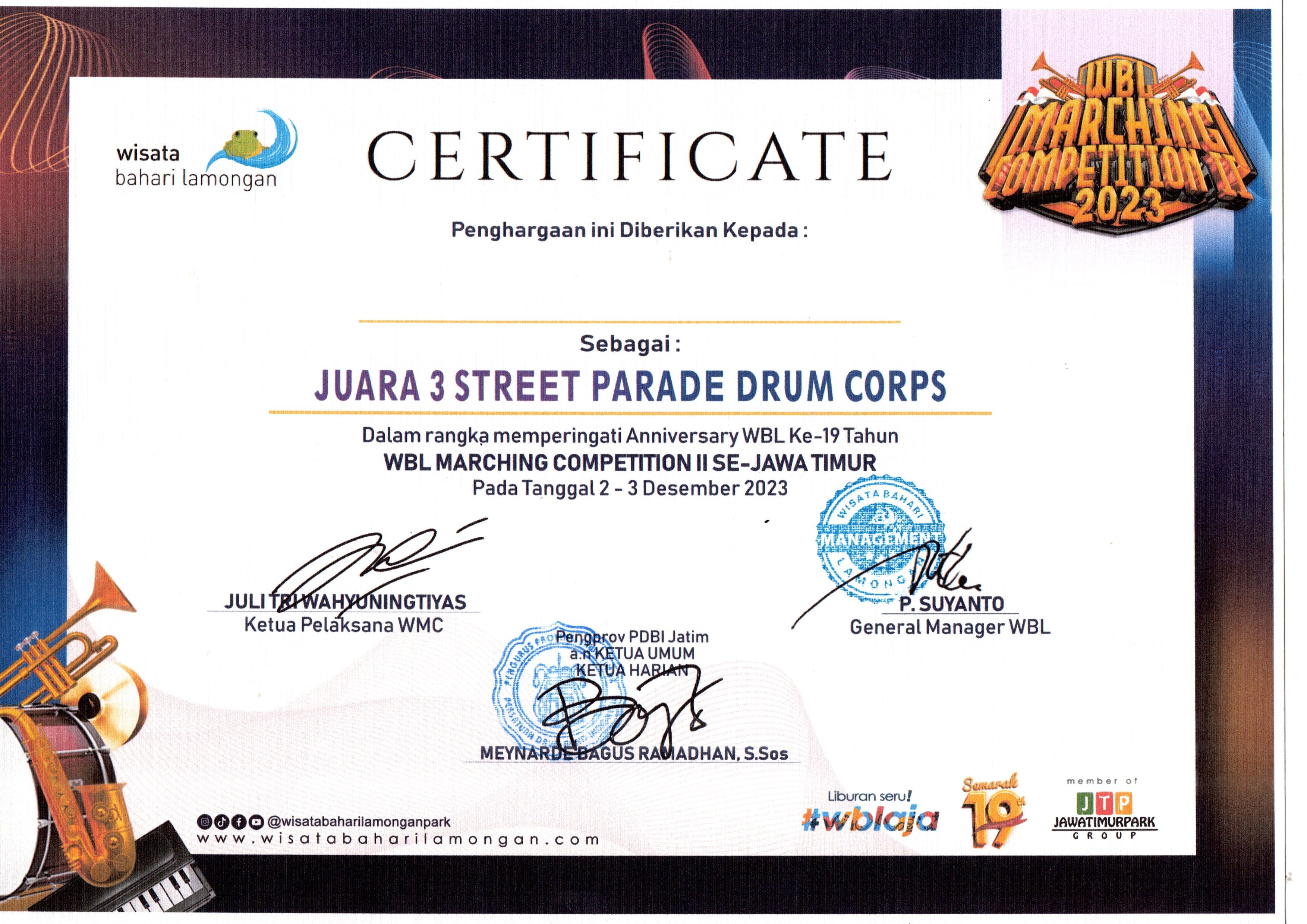 WBL MARCHING COMPETITION II SE-JAWA TIMUR KATEGORI STREET PARADE DRUM CORPS