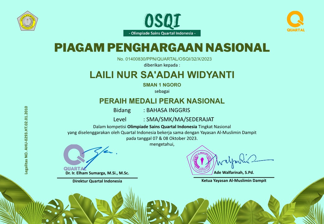 Olimpiade Sains Quartal Indonesia Bidang Bhs. Inggris