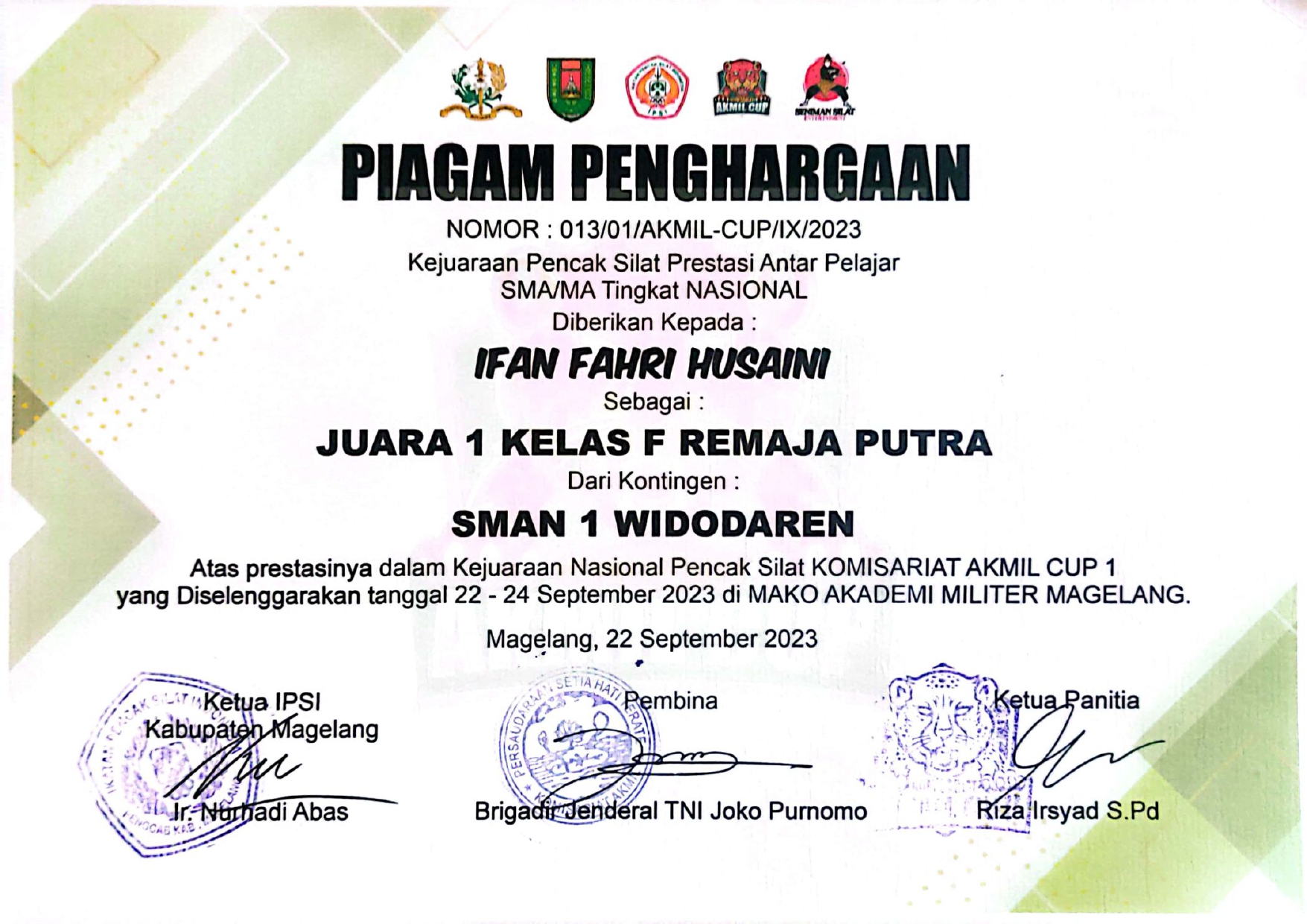 KEJUARAAN PENCAK SILAT PRESTASI ANTAR PELAJAR SMA/MA KOMISARIAT AKMIL CUP 1