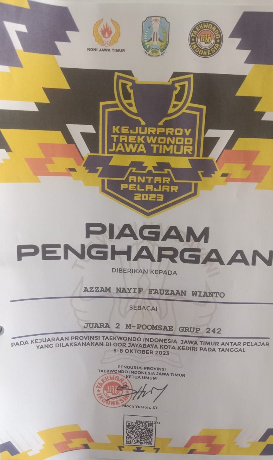 KEJURPROV TAEKWONDO JAWA TIMUR ANTAR PELAJAR 2023 UNTUK  M-POOMSAE GROUP 242