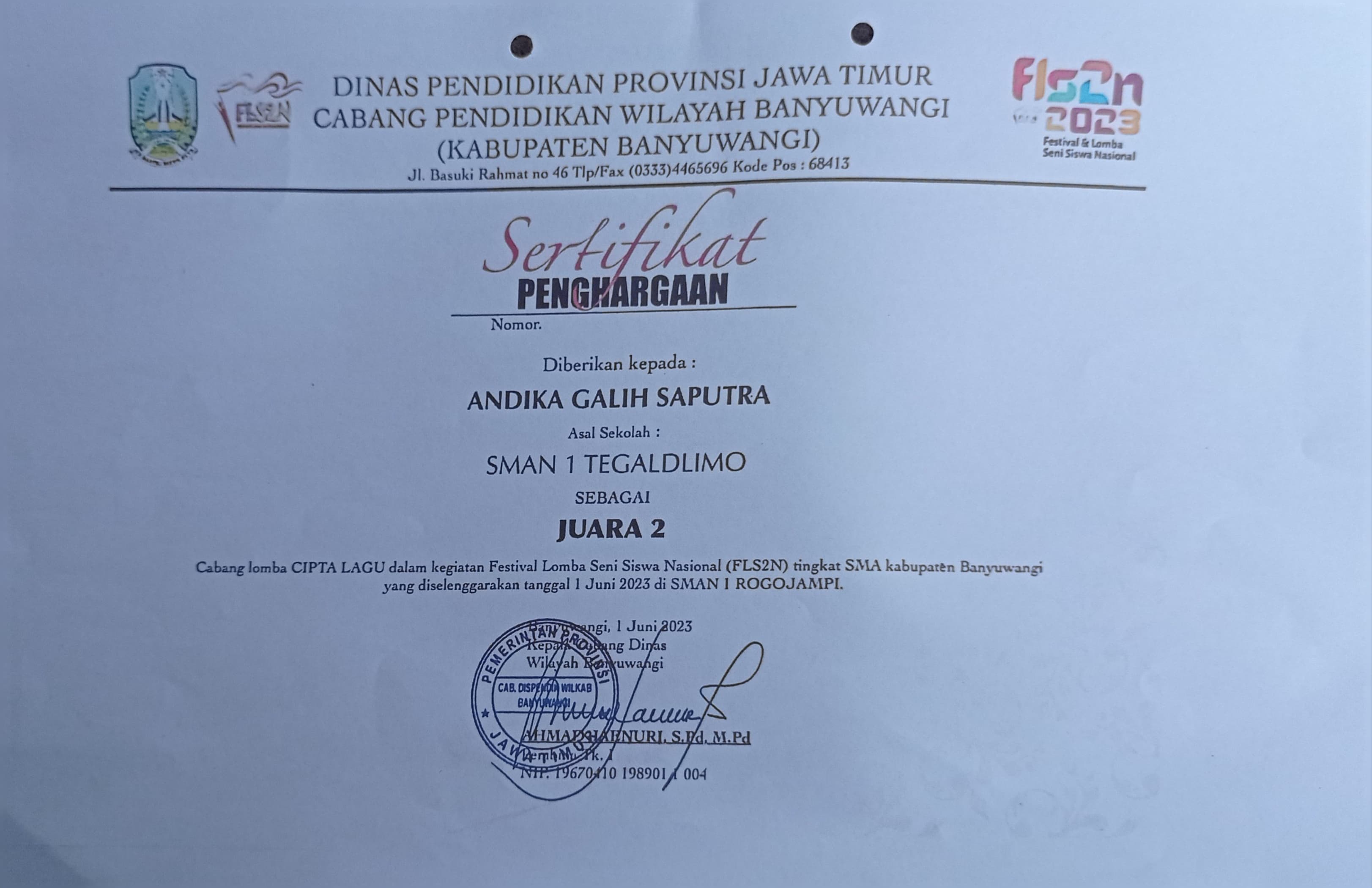 Lomba Cipta Lagu dalam Kegiatan FLS2N tingkat SMA Kabupaten Banyuwangi