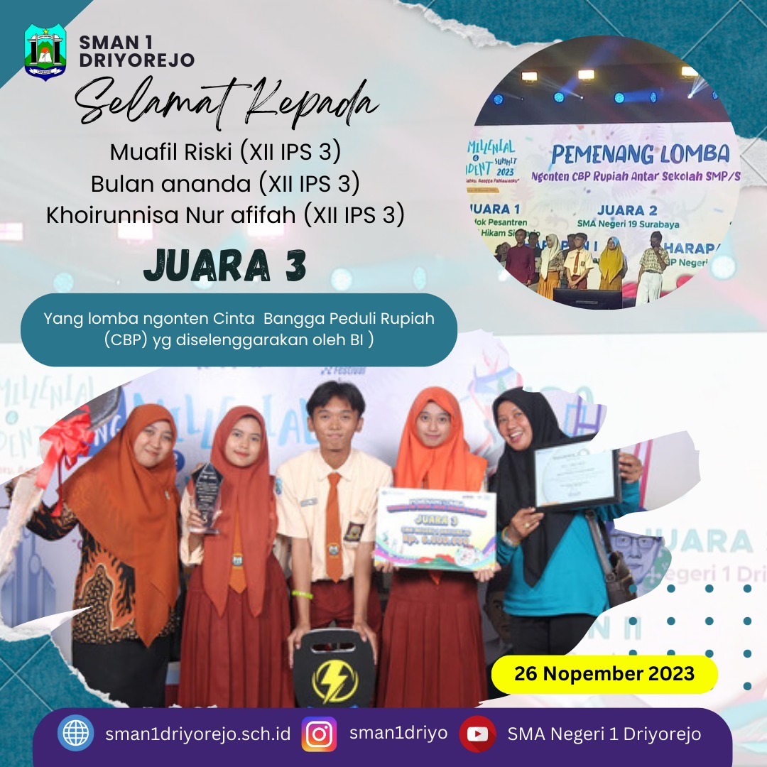 Juara 3 - Lomba Ngonten Cinta Bangga Peduli Rupiah (CBP) Bank Indonesia