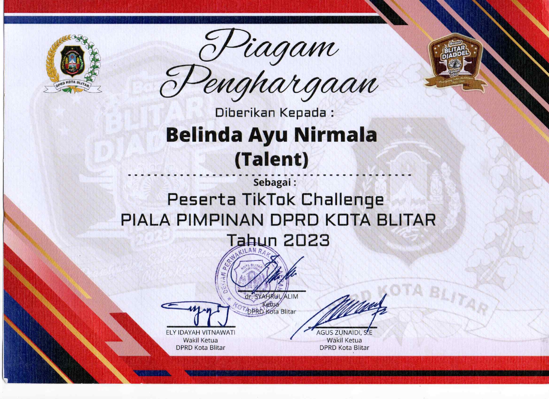 (Talent) TIKTOK Callenge PIALA PIMPINAN DPRD KOTA BLITAR KOTA BLITAR Tahun 2023