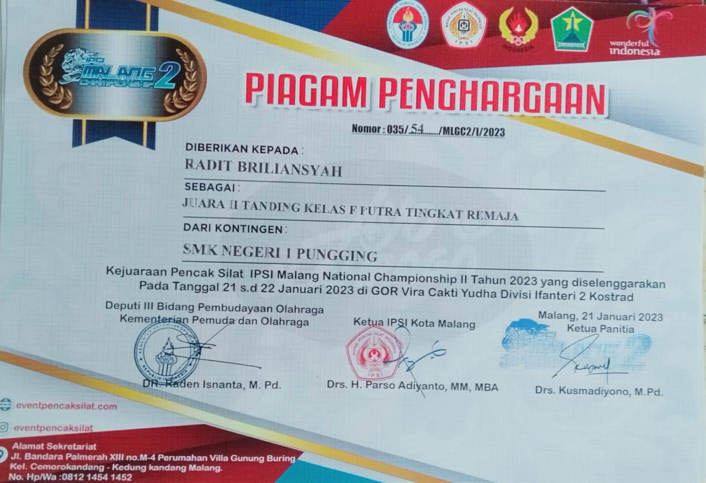 Kejuaraan Pencak Silat IPSI Malang National Championship II Tahun 2023