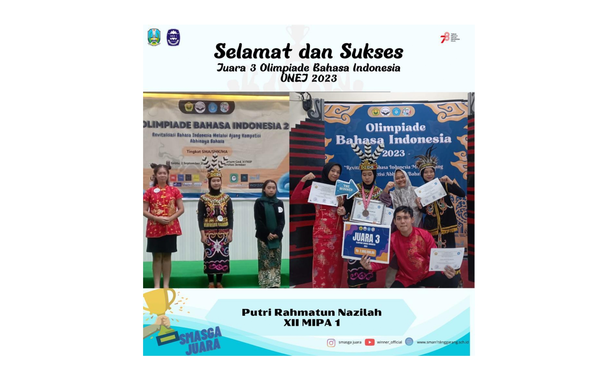 JUARA 3 OLIMPIADE BAHASA INDONESIA SMA/MA/SMK SE-JAWA TIMUR DAN BALI DI UNEJ