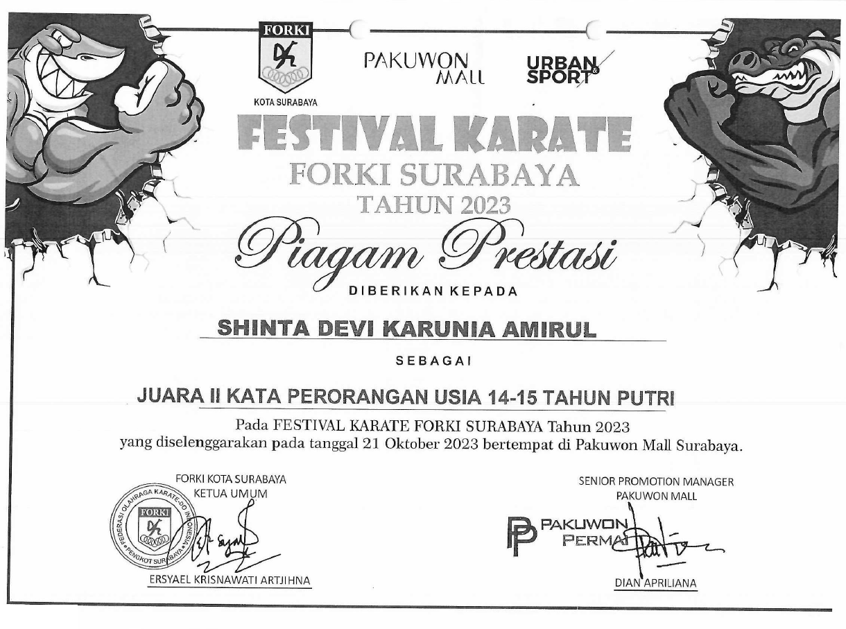 JUARA 2 KATA PERORANGAN USIA 14-15 TAHUN PUTRI