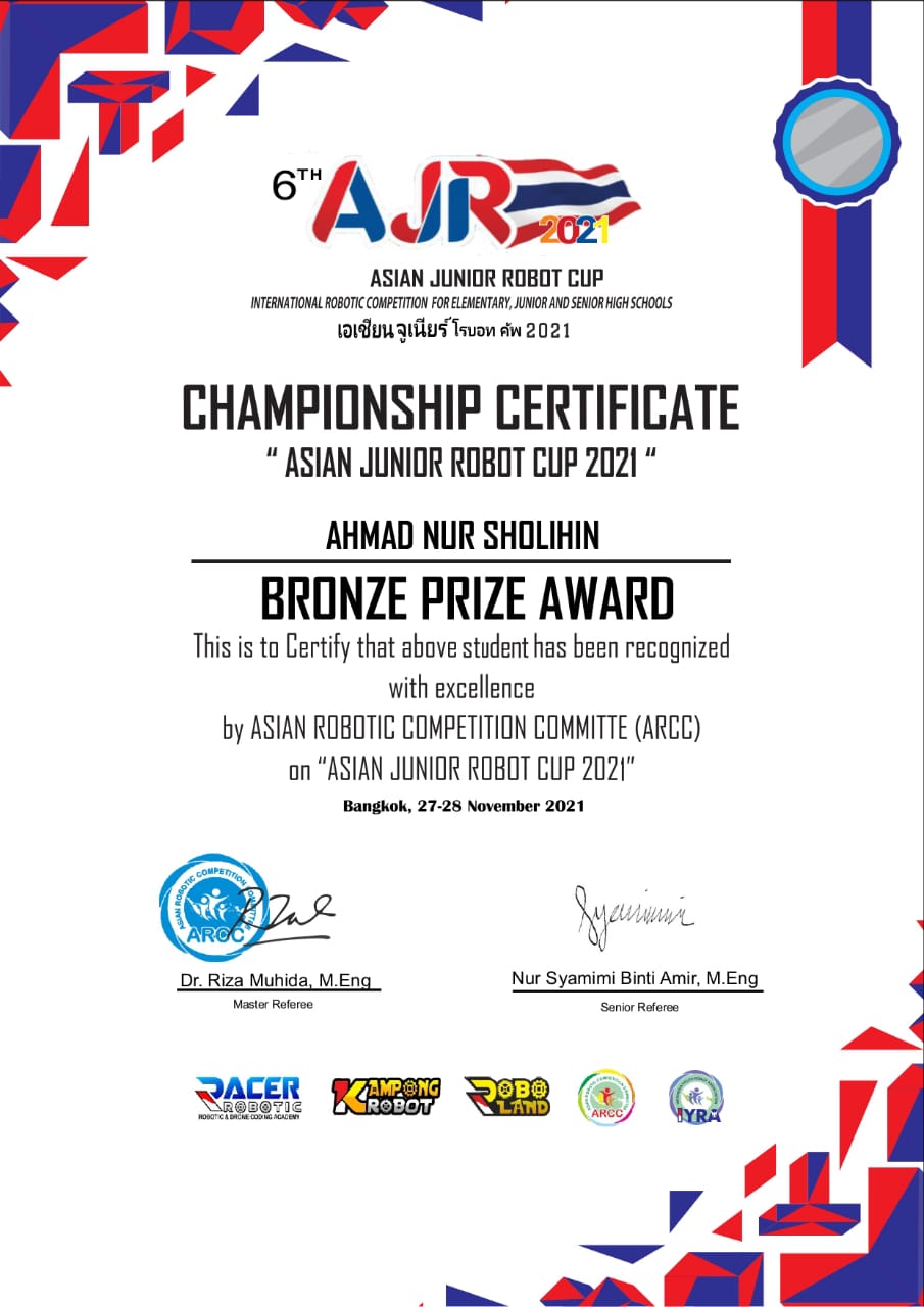 Bronze Medal Asian Junior Robot Cup 2021