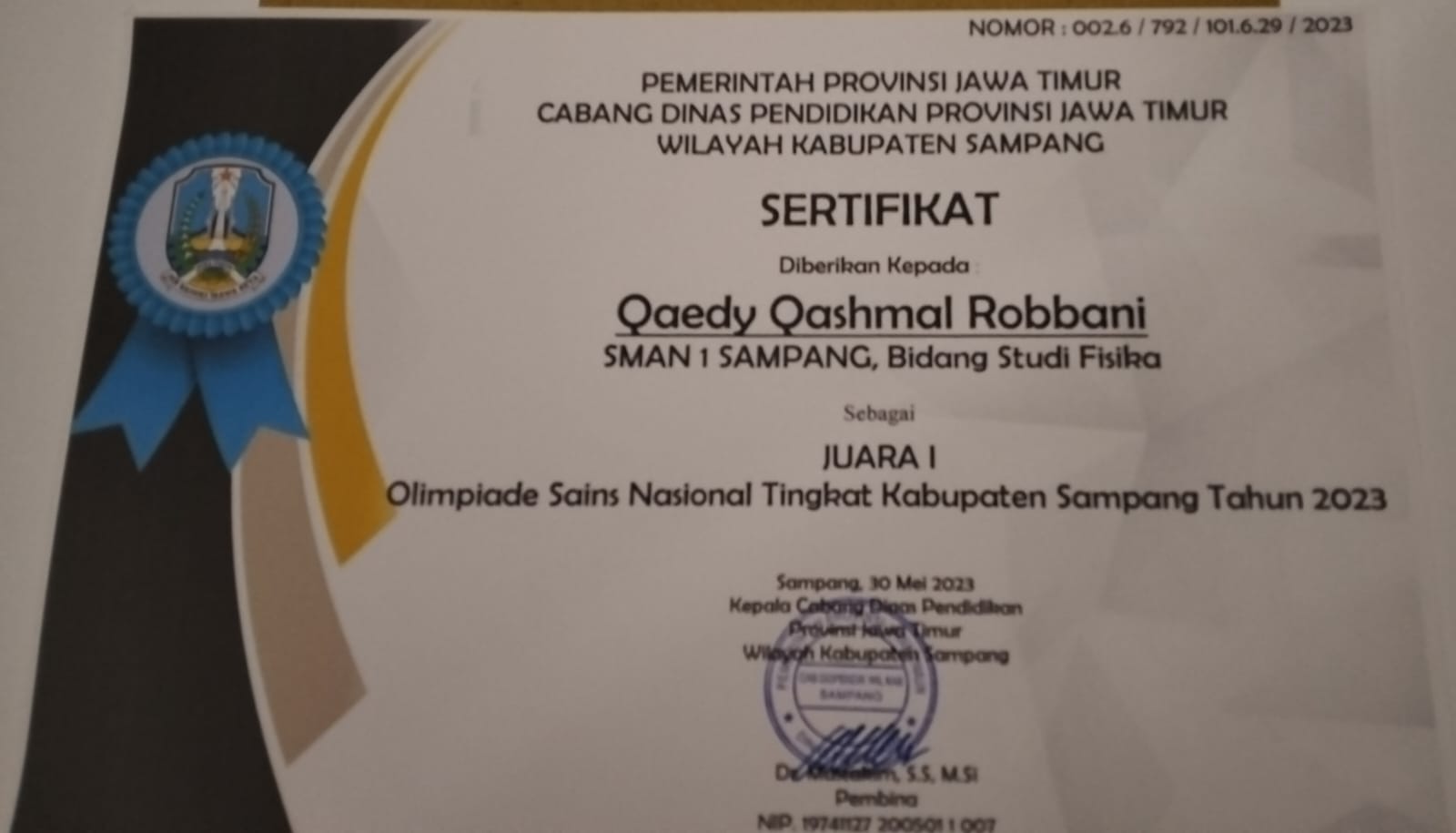 Olimpiade Sains Nasional Tingkat Kabupaten Sampang 2023 Bidang Studi Fisika 