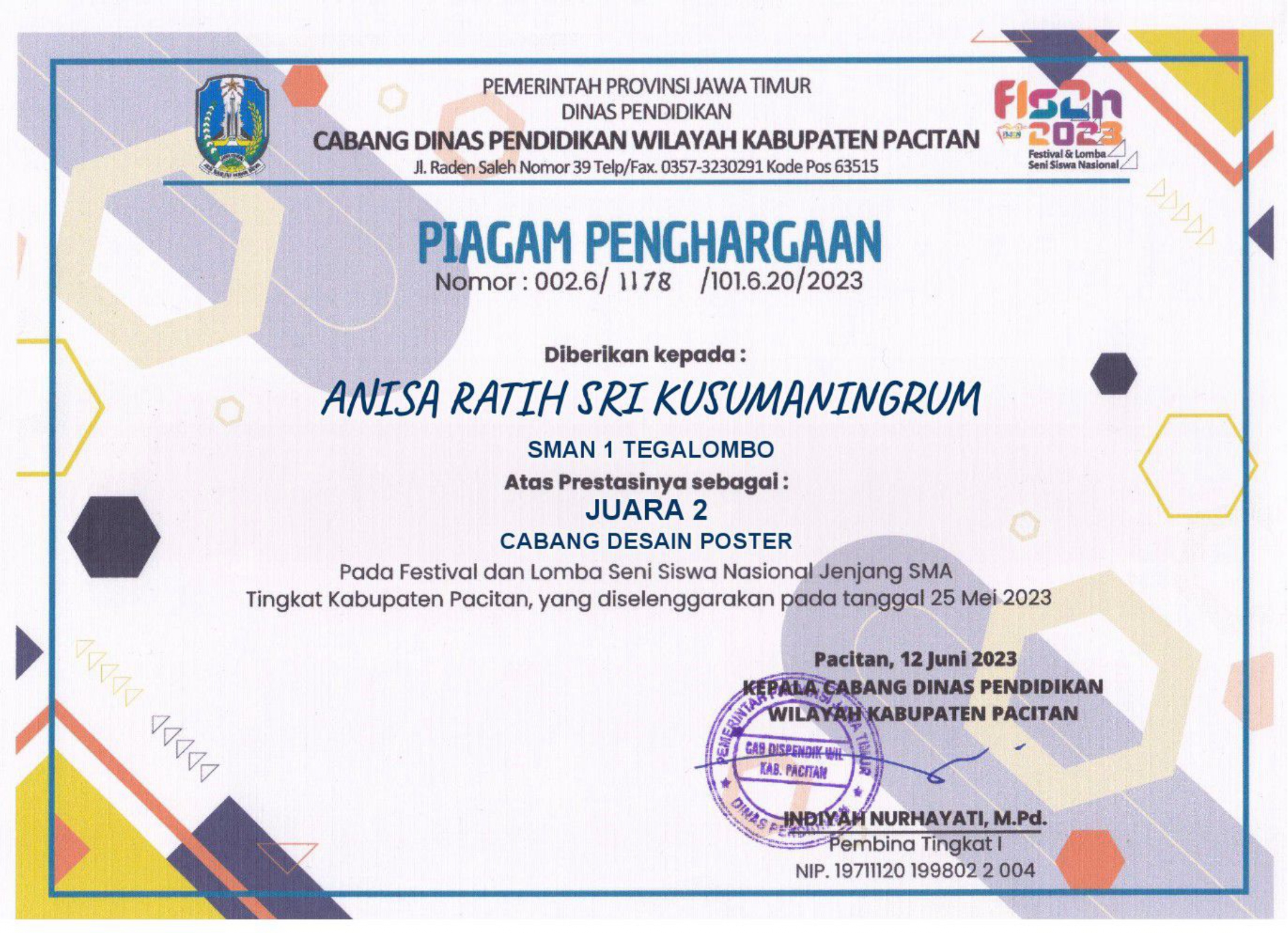 Festival Lomba Seni Siswa Nasional Tingkat Kabupaten Pacitan Cabang Desain Poster