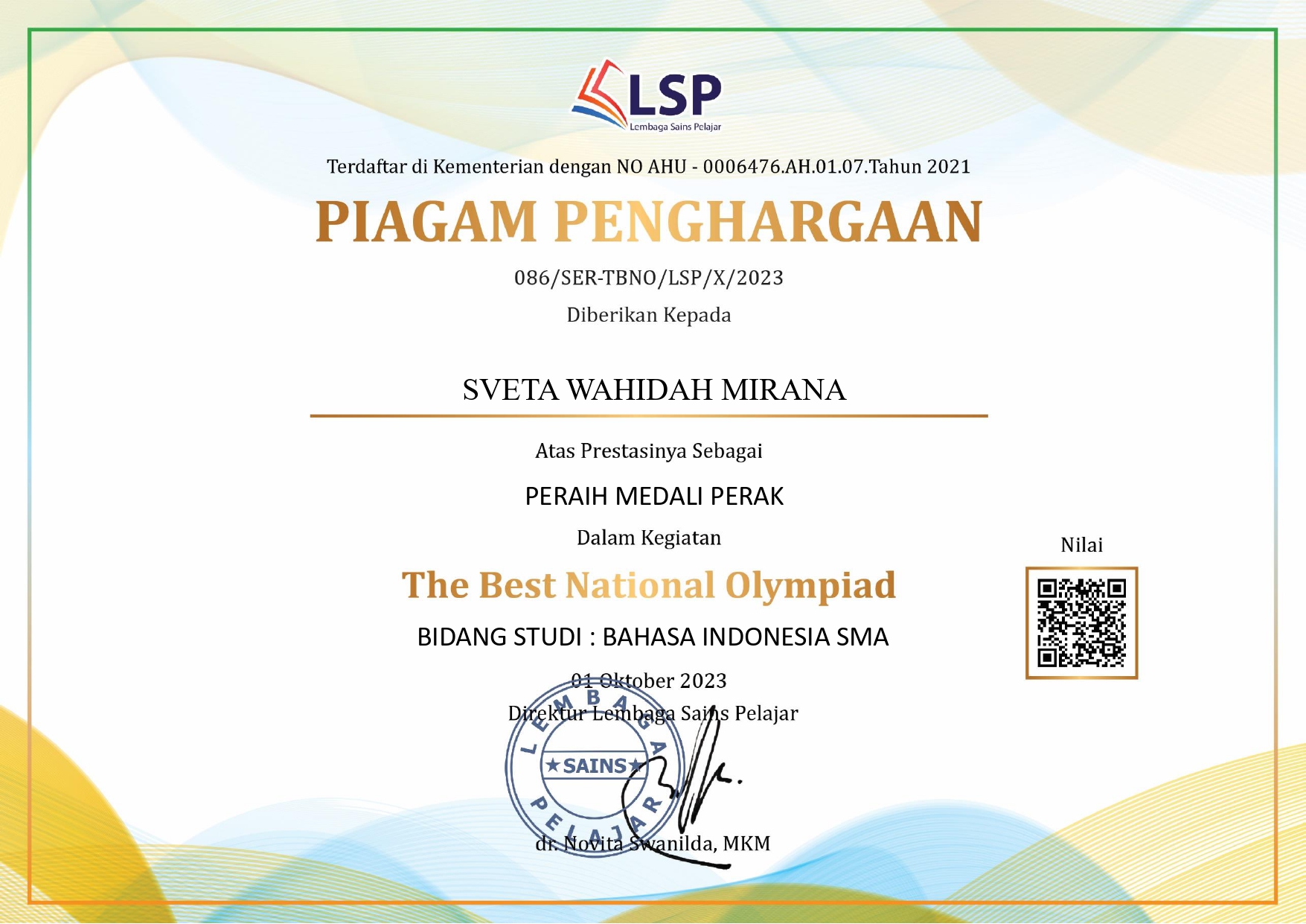 The Best National Olympiad Bidang Studi: Bahasa Indonesia SMA 