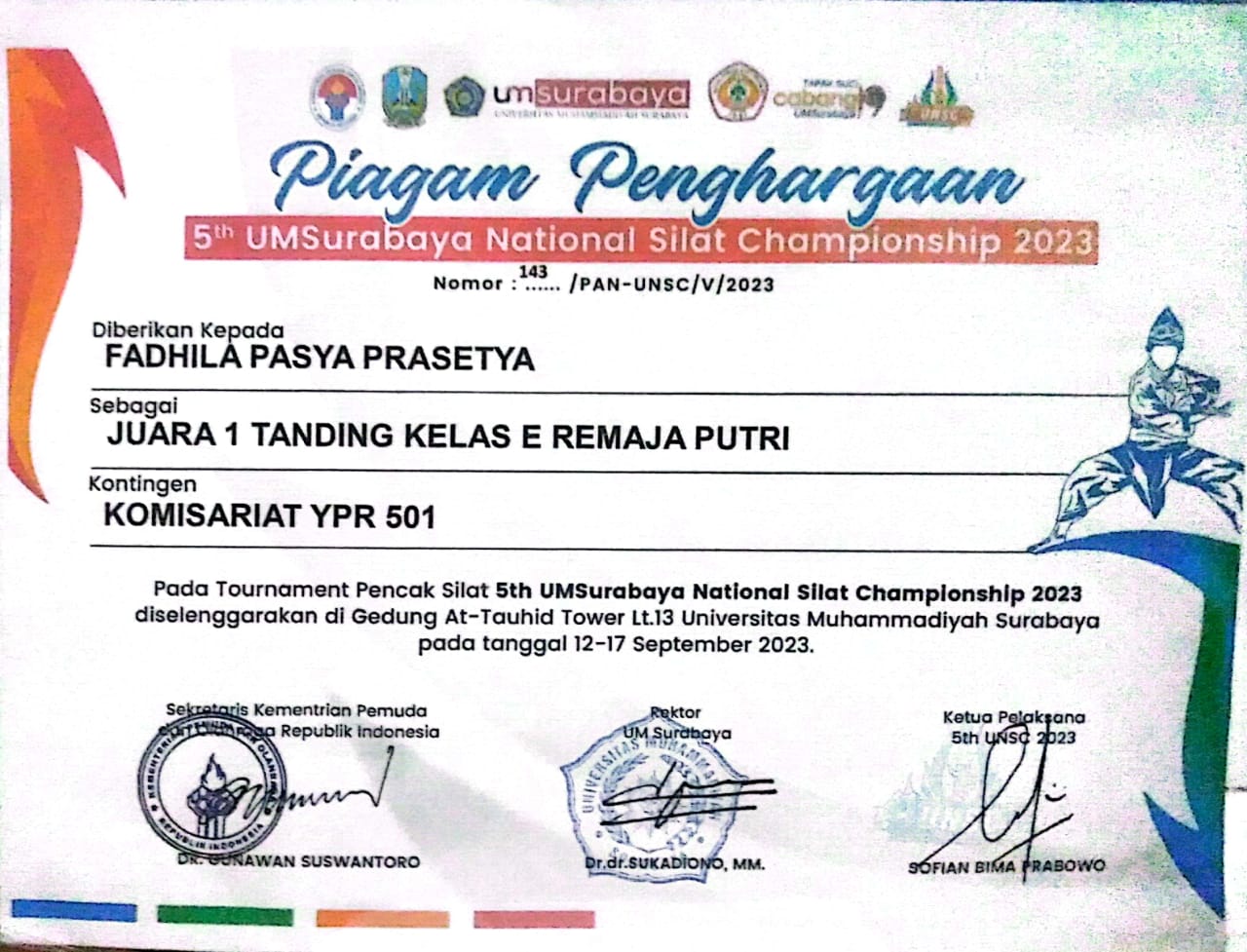 Juara 1 tanding kelas E remaja putri