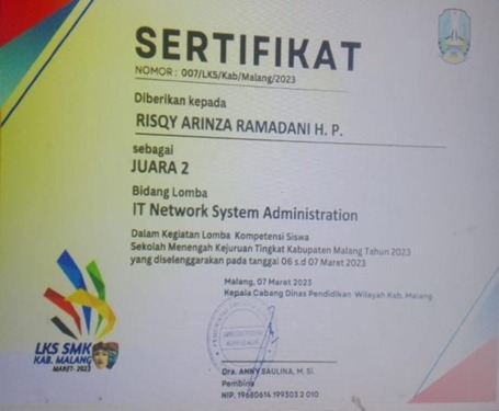 Juara 2 LKS Tingkat Kab. Malang, Kategori IT Network System ADM Tahun 2023