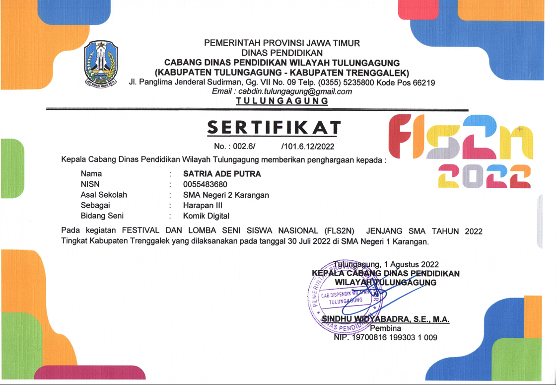 FESTIVAL DAN LOMBA SENI SISWA NASIONAL (FLS2N) JENAJNAG SMA TAHUN 2022 TINGKAT KABUPATEN BIDANG SENI KOMIK DIGITAL