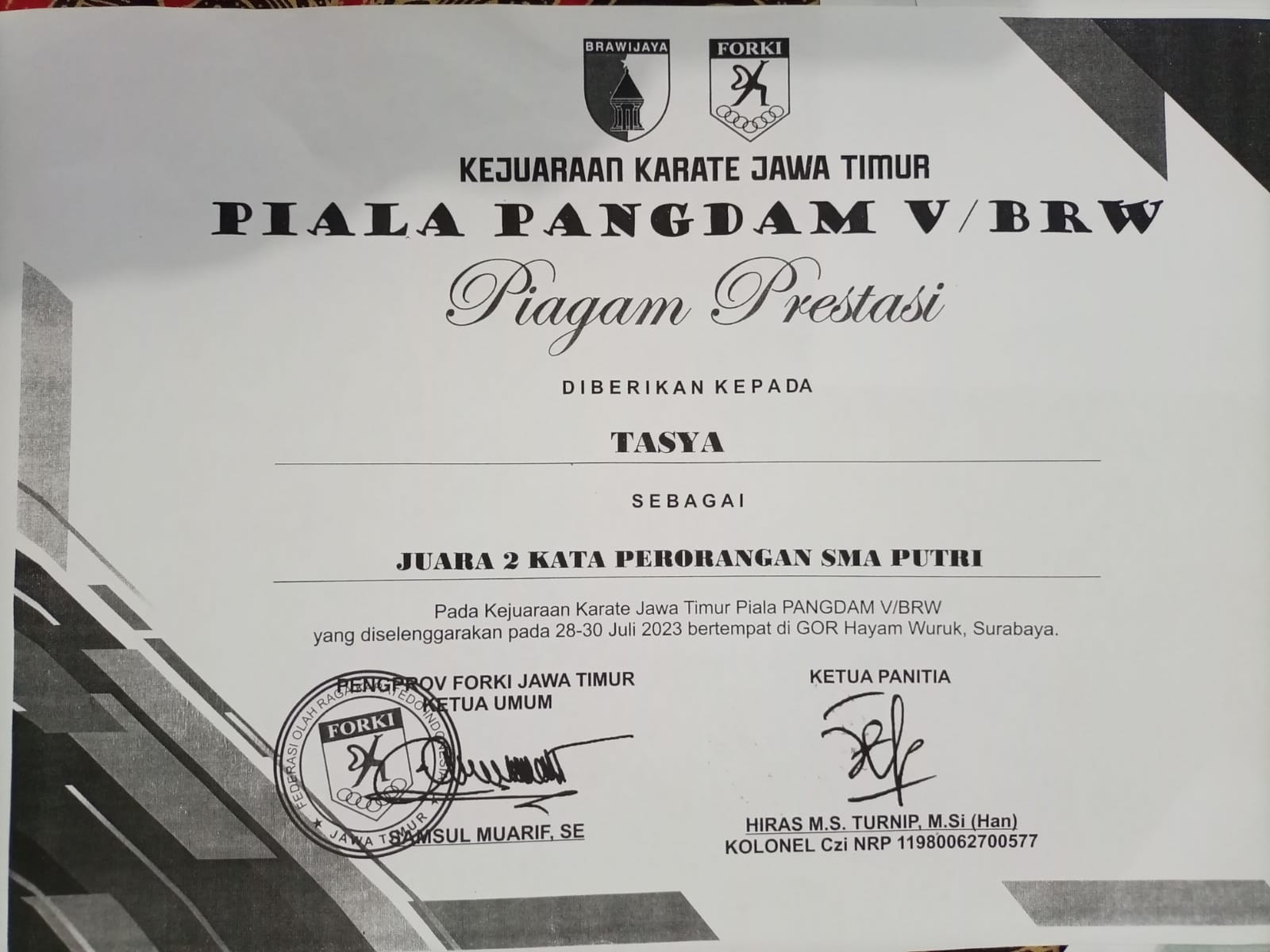 Kata Perorangan Kejuaraan Karate Jawa Timur Piala PANGDAM V/BRW