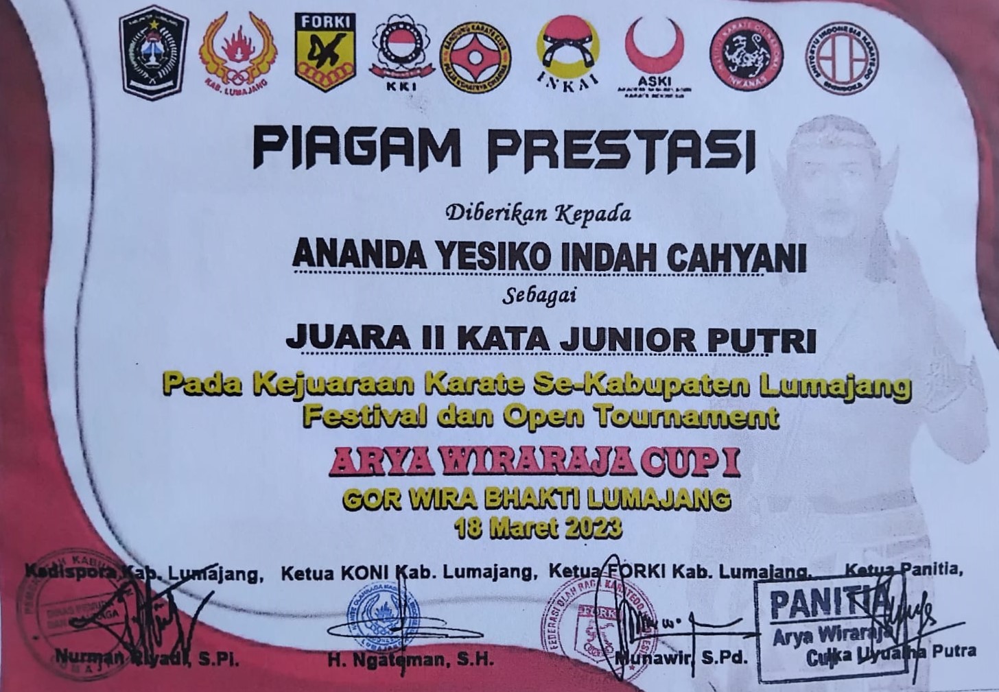 Kejuaraan Karate Se- Kab. Lumajang Festival dan Open Tournament Arya Wiraraja Cup 1