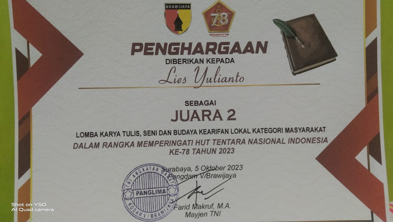 LOMBA FOTO SEJARAH, SENI DAN BUDAYA KEARIFAN LOKAL KATEGORI PELAJAR DALAM RANGKA MEMPERINGATI HUT TNI KE-78 TAHUN 2023