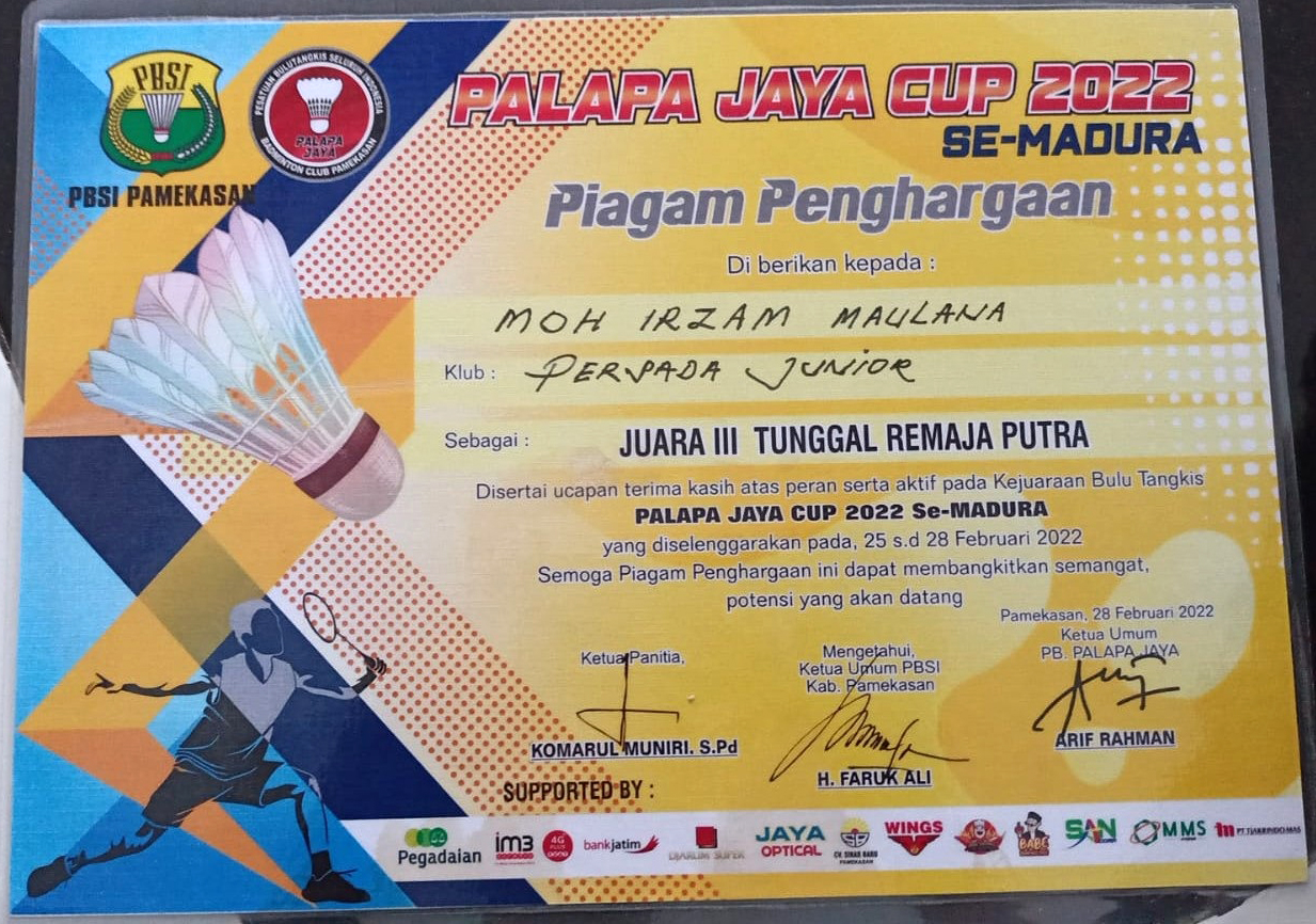 KEJUARAAN BULU TANGKIS PALAPA JAYA CUP 2022 SE-MADURA PAMEKASAN