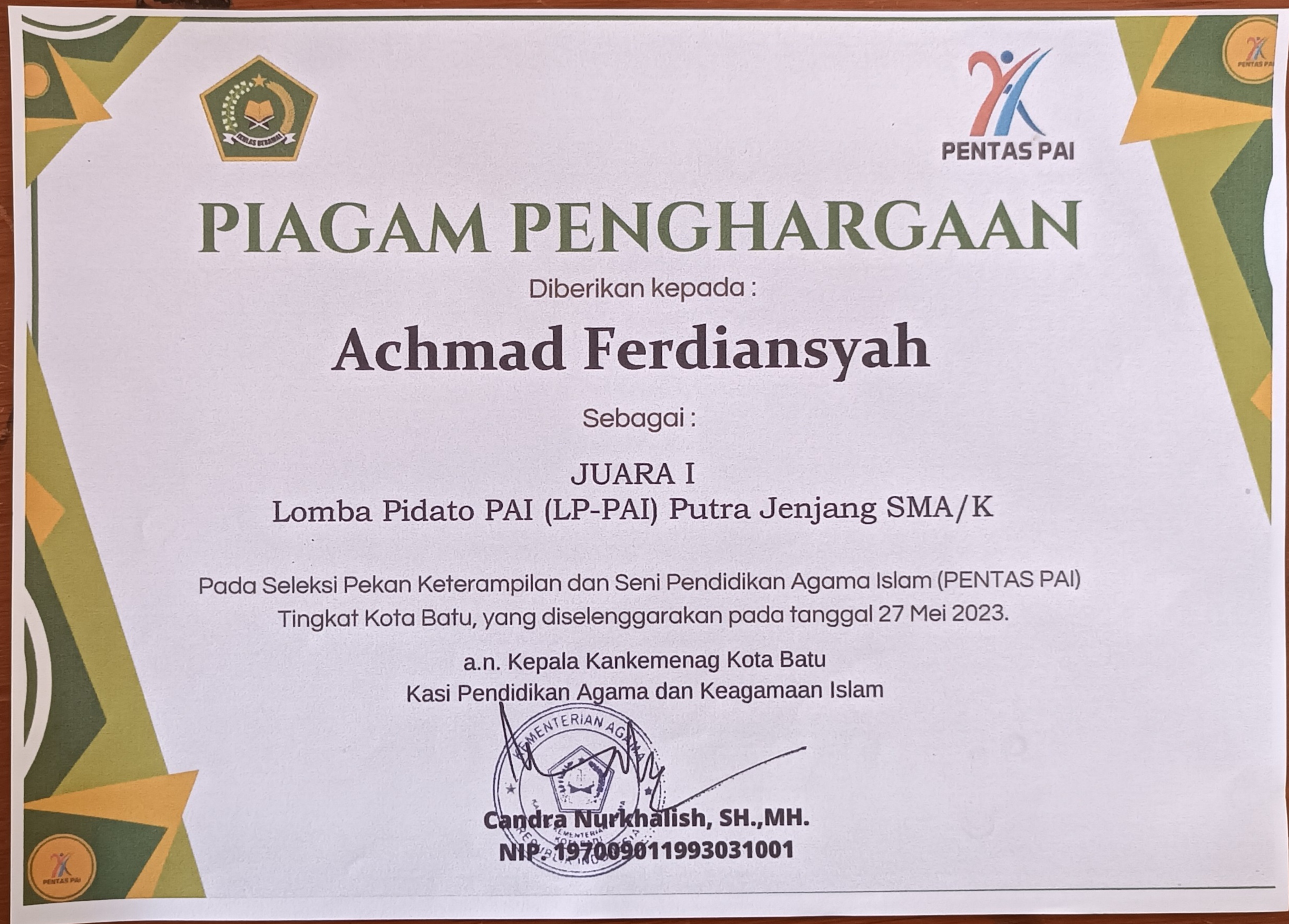 LOMBA PIDATO PAI (LP-PAI) PUTRA JENJANG SMA/K