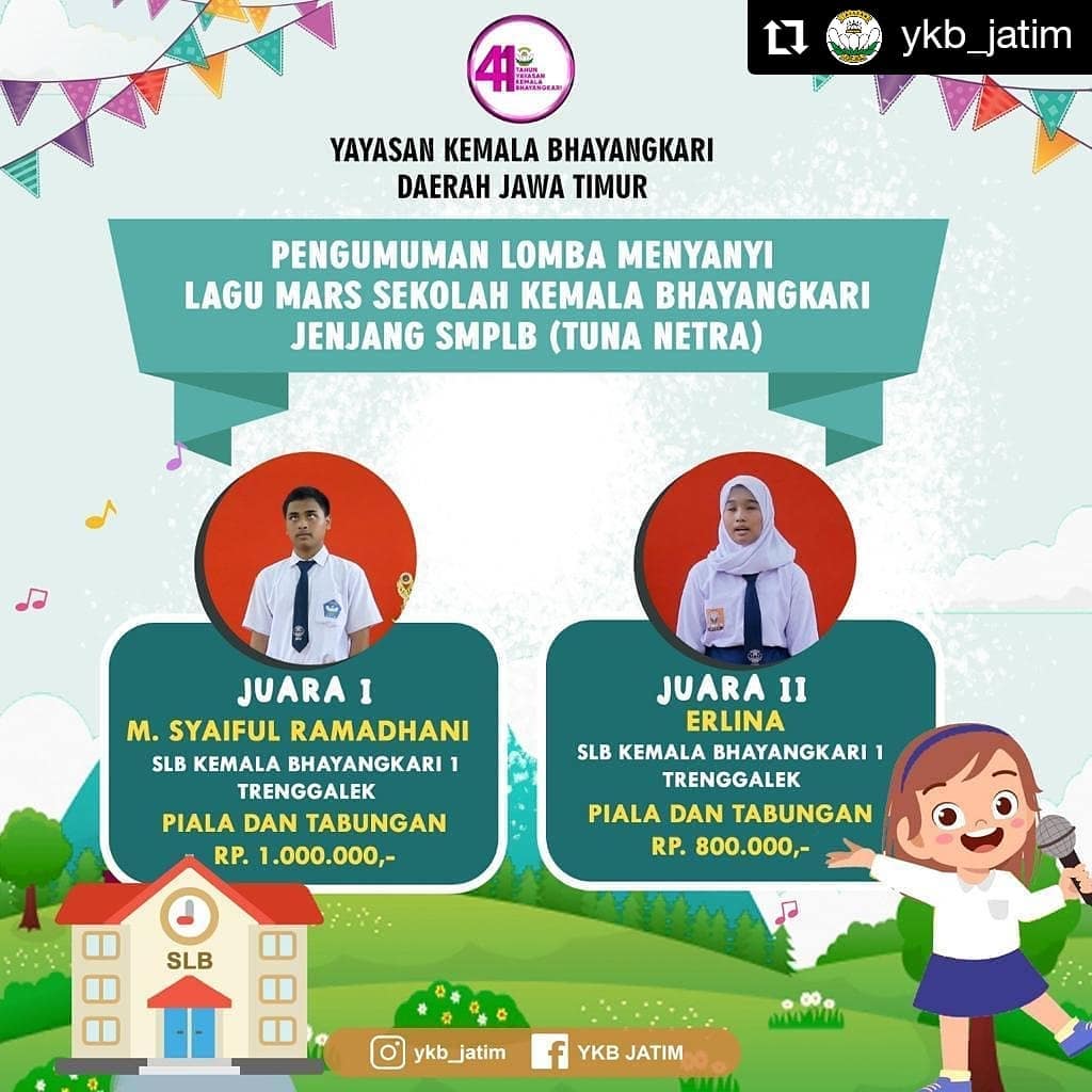 Lomba Menyanyi Lagu Mars Sekolah Kemala Bhayangkari Jenjang SMPLB (tunanetra) dalam rangka HUT ke 41 Yayasan Kemala Bhayangkari se Daerah Jawa Timur