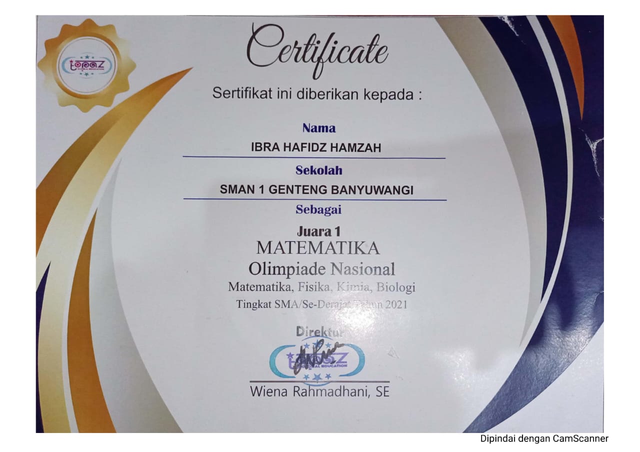 JUARA 1 OLIMPIADE NASIONAL BIDANG MATEMATIKA