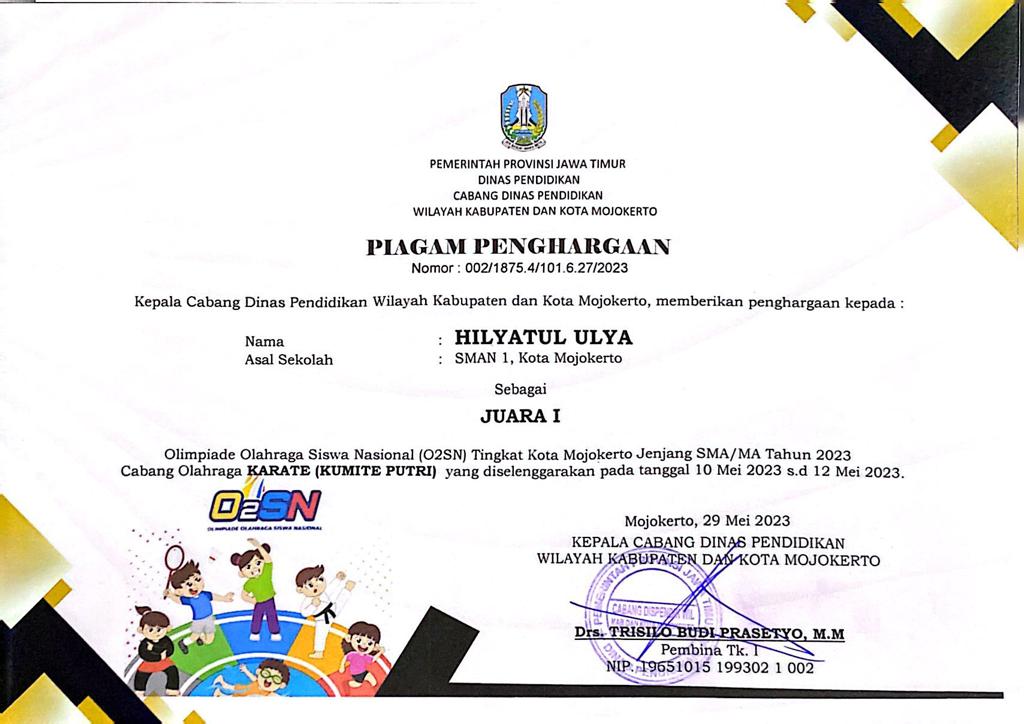 O2SN Tingkat Kota Mojokerto Jenjang SMA/MA Tahun 2023  Cabang Olahraga KARATE (KUMITE PUTRI)