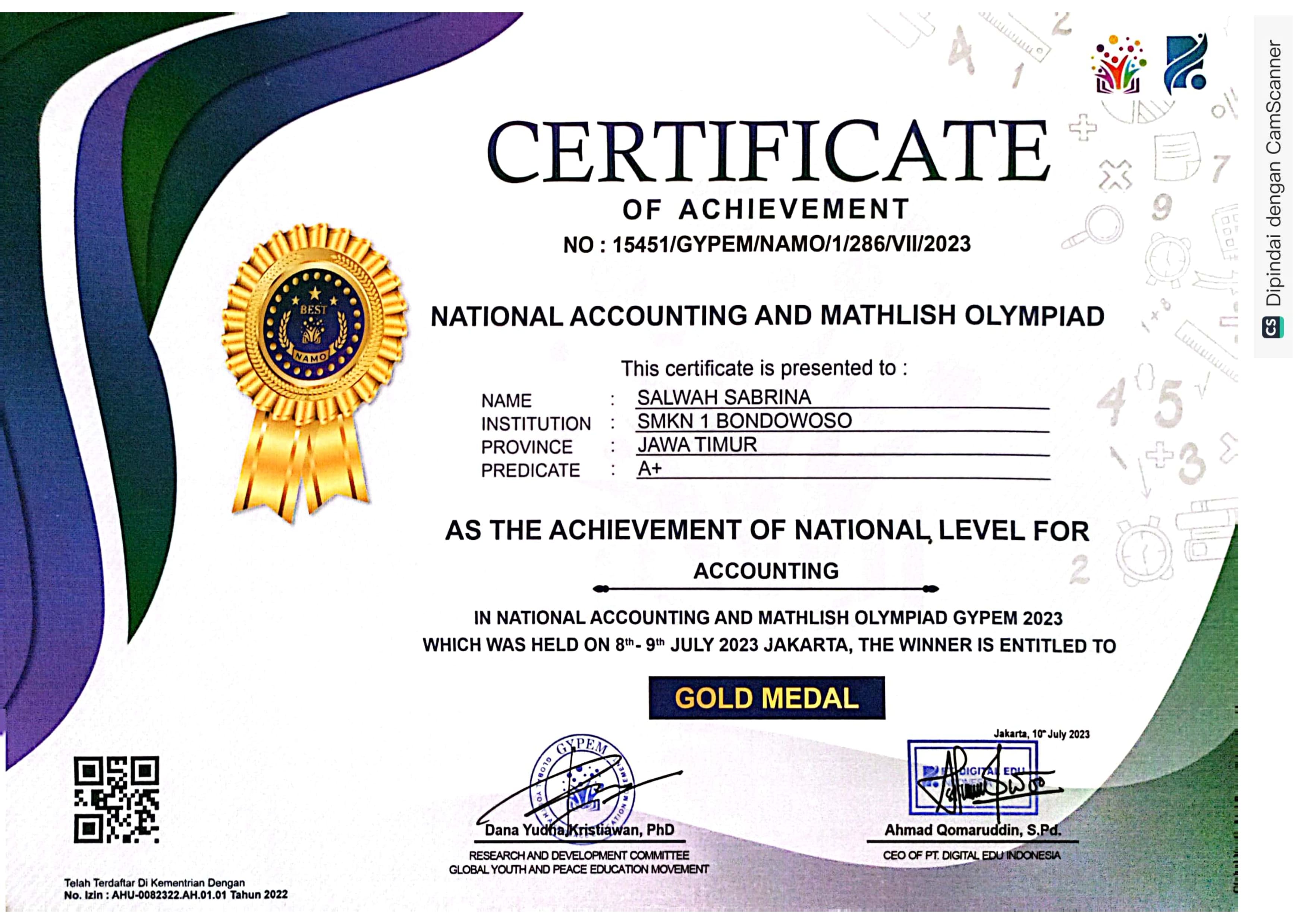 NATIONAL ACCOUNTING AND MATHLISH OLYMPIAD (ACCOUNTING)