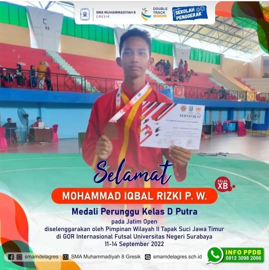 MEDALI PERUNGGU KELAS D PUTRA PADA JATIM OPEN OLEH PIMPINAN WILAYAH II TAPAK SUCI JAWA TIMUR DI GOR INTERNASIONAL FUTSAL UNIVERSITAS NEGERI SURABAYA