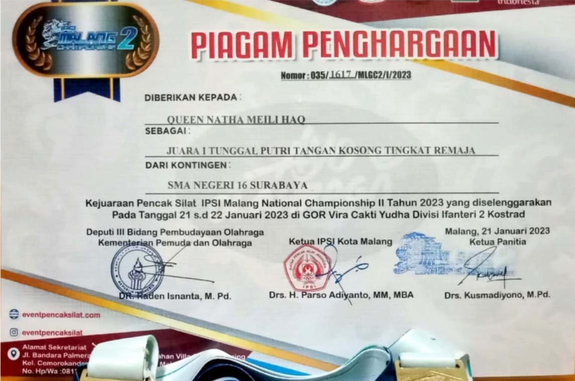 KEJUARAAN PENCAK SILAT TUNGGAL PUTRI TANGAN KOSONG TINGKAT REMAJA - IPSI MALANG NATIONAL CHAMIPIONSHIP II