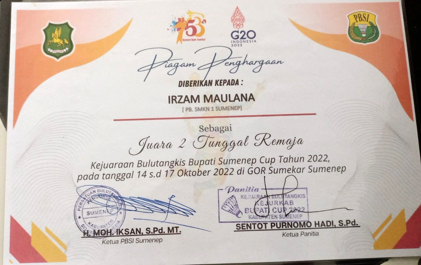 KEJUARAAN BULU TANGKIS BUPATI SUMENEP CUP TAHUN 2022