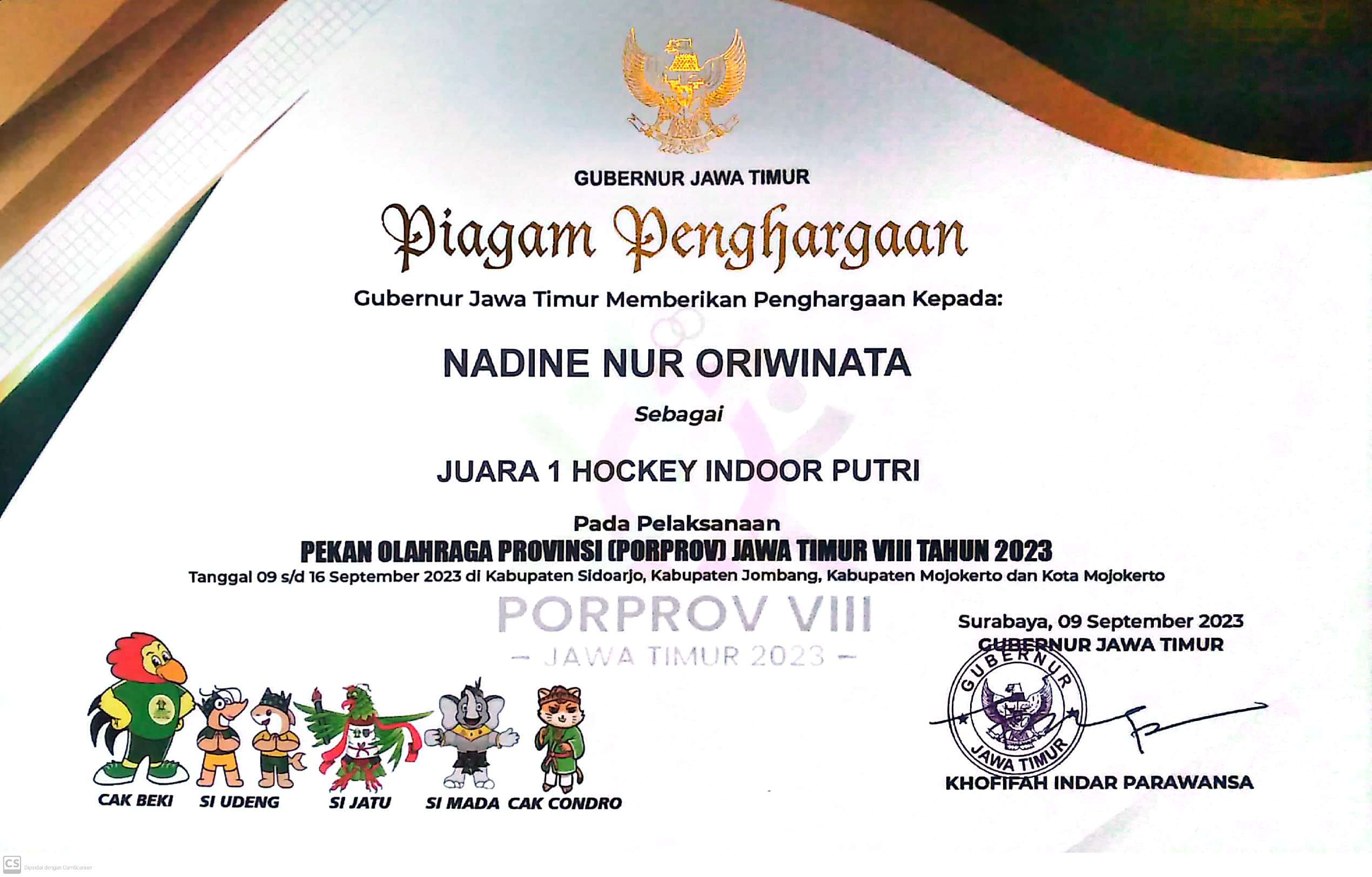 MEDALI EMAS CABANG HOCKEY INDOOR PUTRI