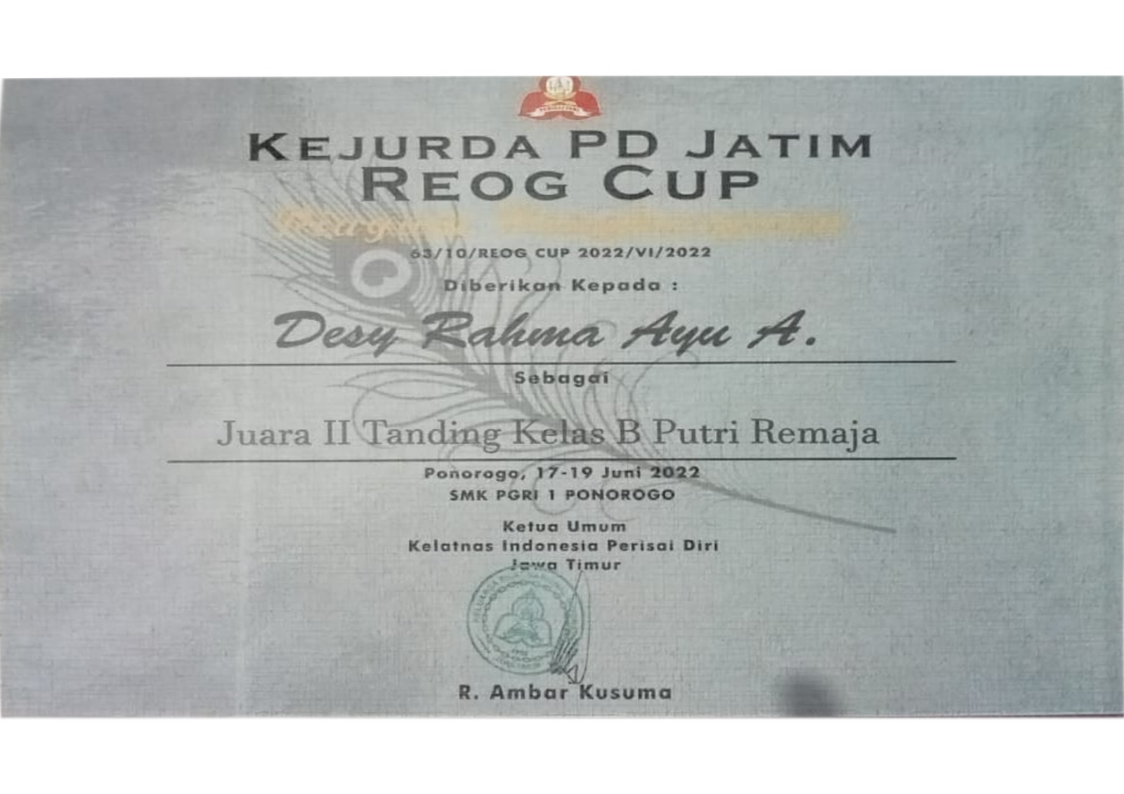 JUARA 2 TANDING KELAS B PUTRI REMAJA