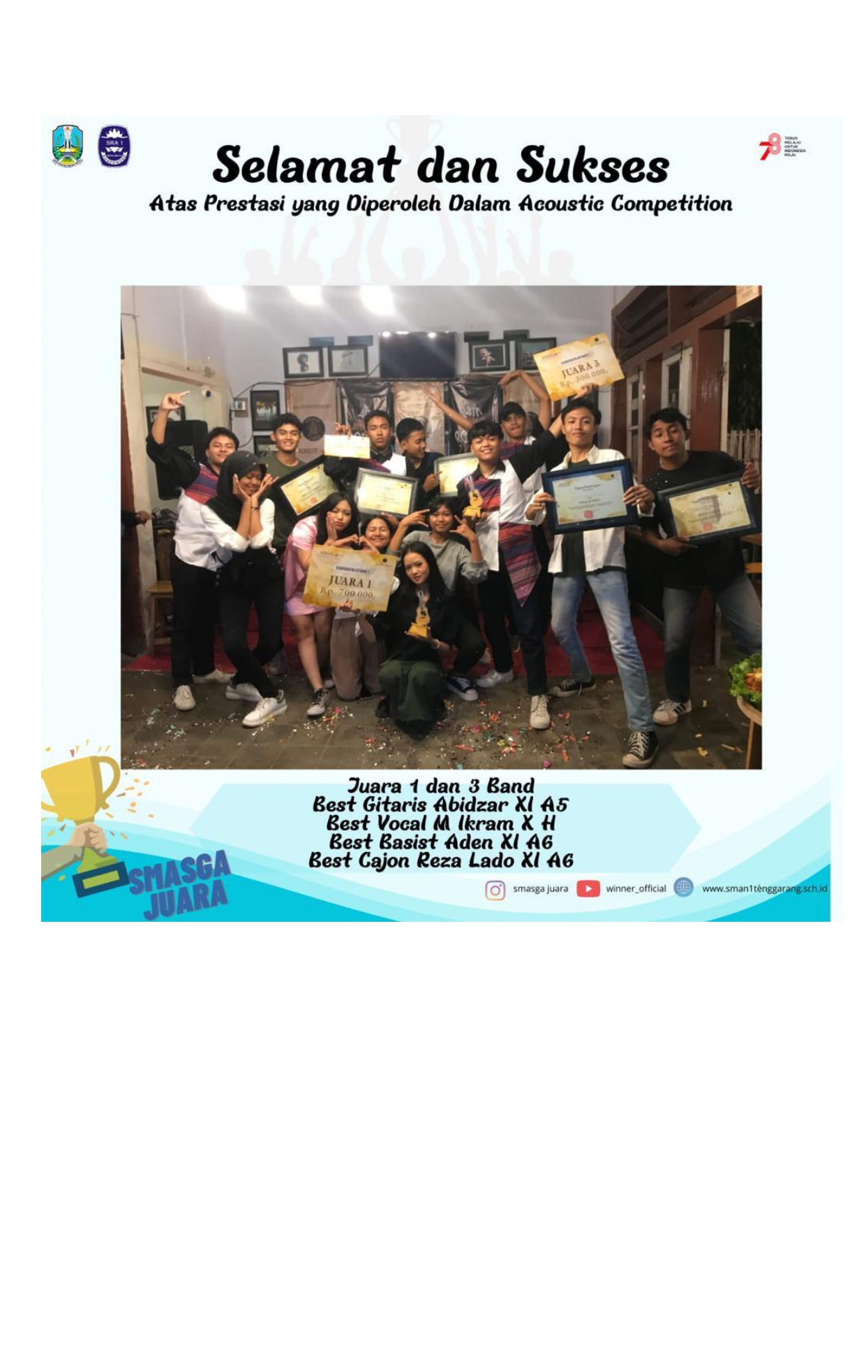 SMAN 1 TENGGARANG JUARA UMUM MUSIC ACOUSTIC COMPETITION 2023.